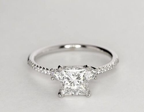 2.04 Ct Princess Cut Lab Created Diamond Engagement Ring 14K White Gold Size 7