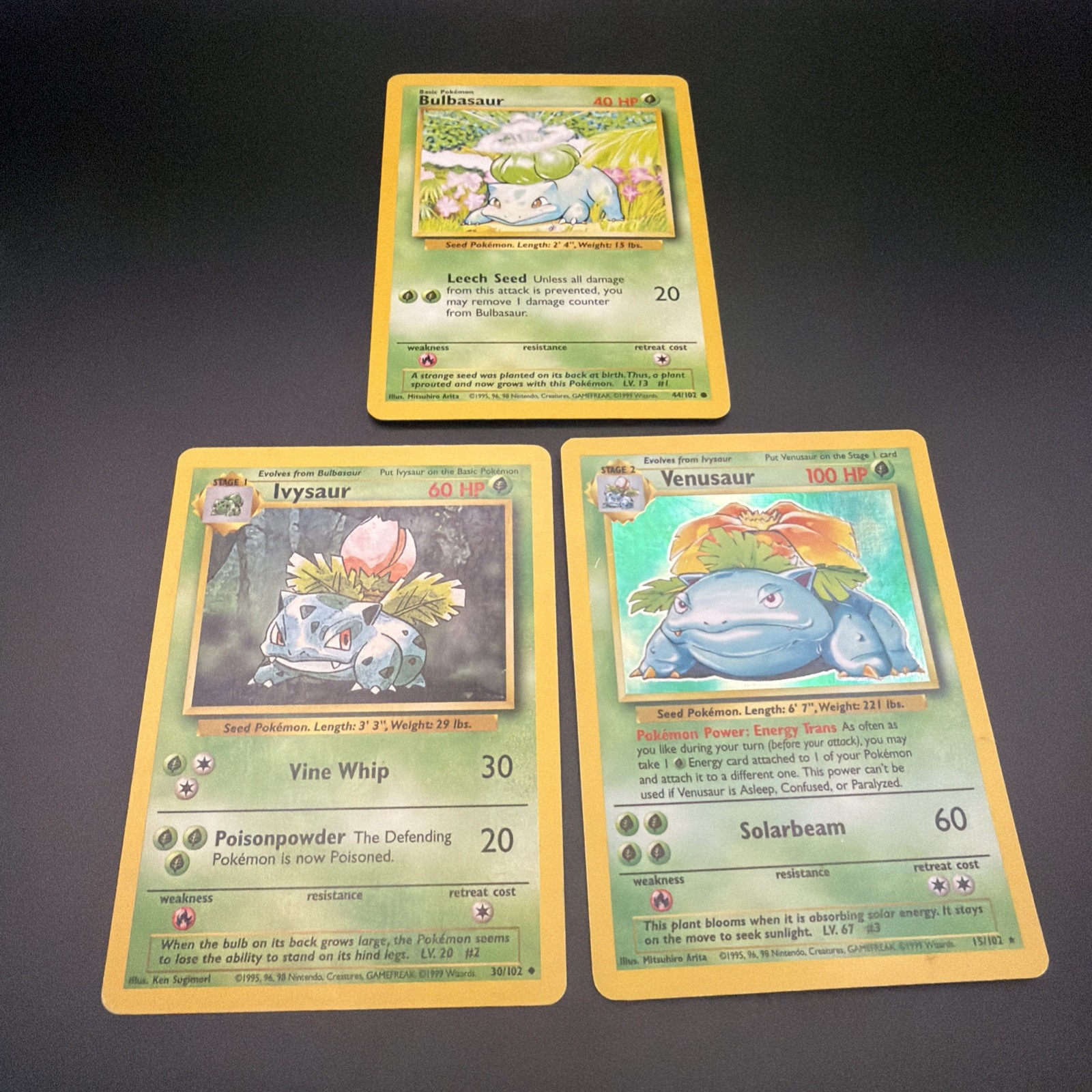 Venusaur Ivysaur Bulbasaur Base Holo Unlimited Rare Card 15/102 LP Condition