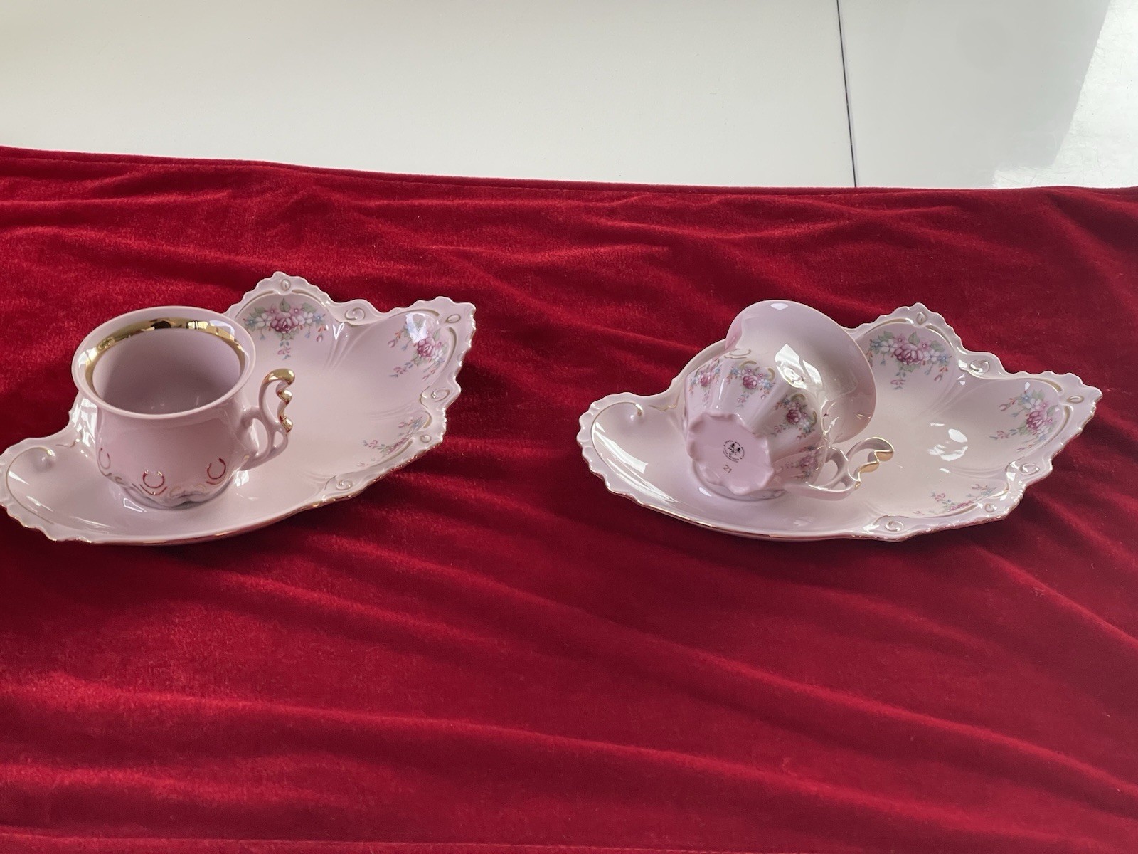 Thun Czech Karlovarsky Porcelain Original PINK FLORAL (2)Sets Of Cups & Plates