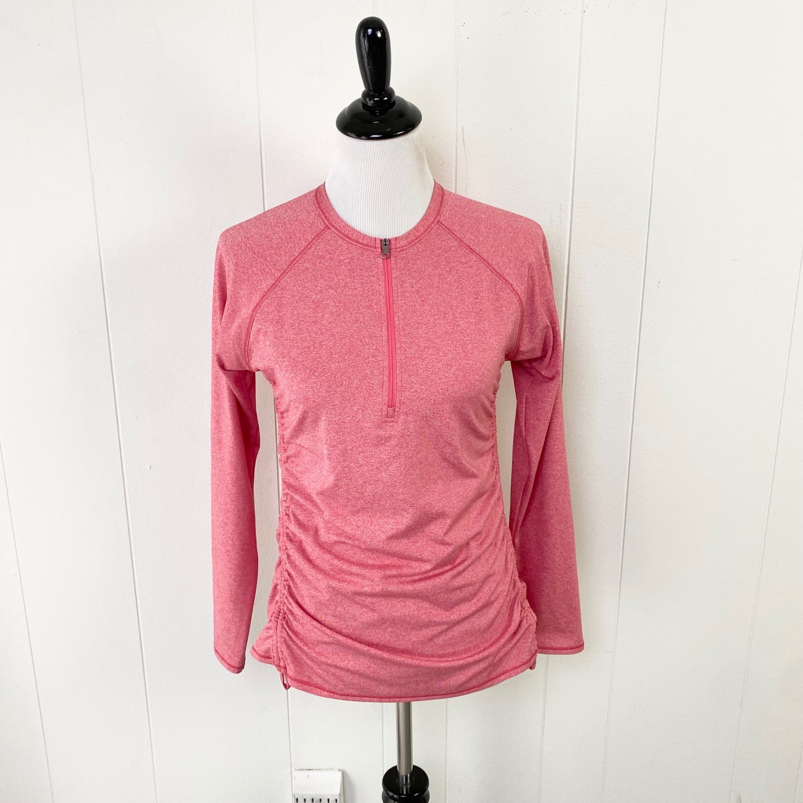 CALIA by Carrie Underwood Pink Heathered Quarter Zip Ruched Top Size Medium
