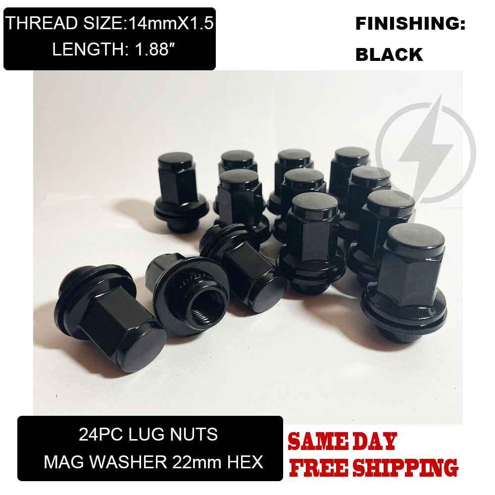 24PCS BLACK 14X1.5 NISSA FACTORY OEM MAG SEAT LUG NUTS FIT NV CARGO/TITAN XD