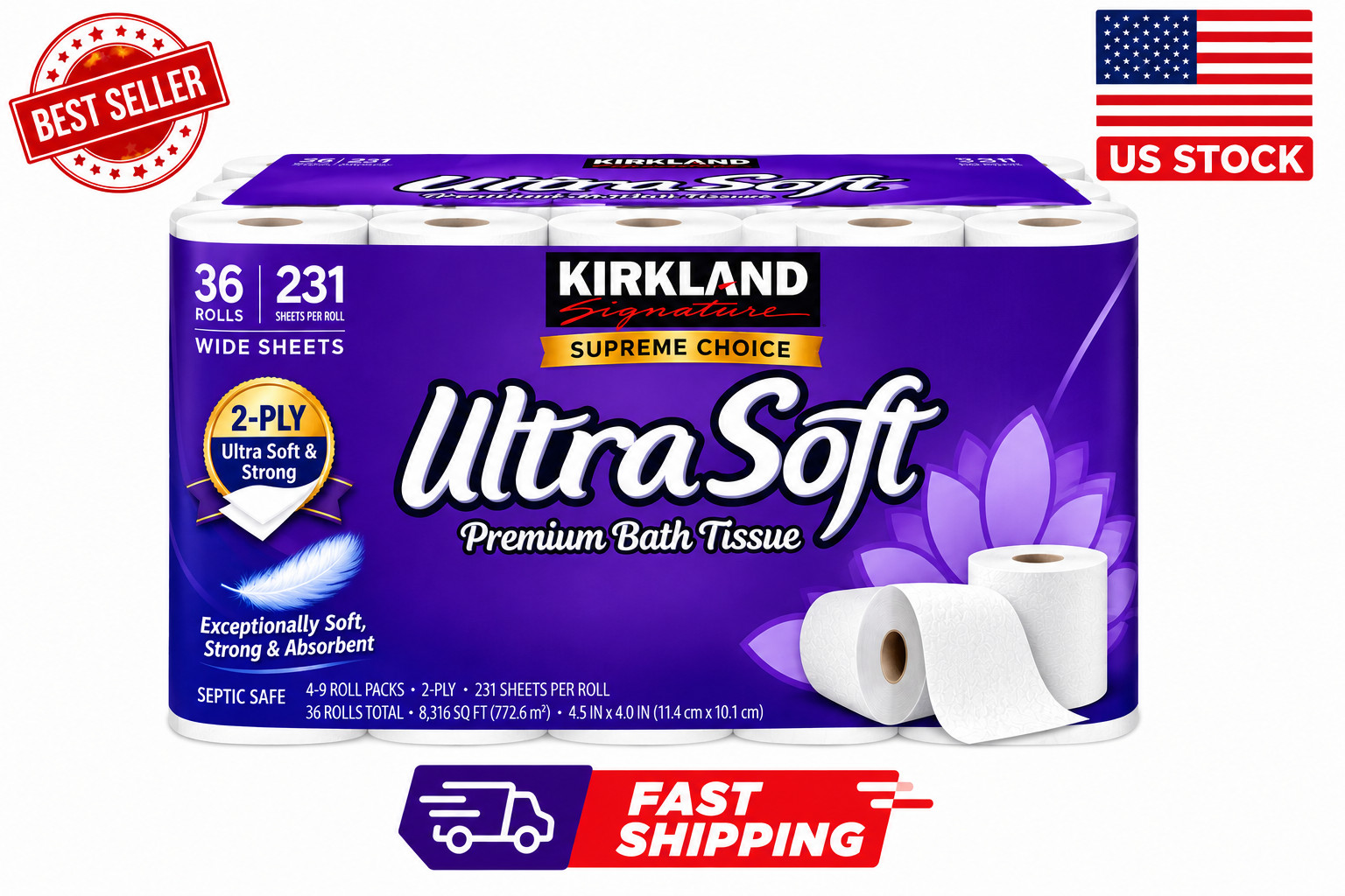 Kirkland Signature Ultra Soft Bath Tissue 2-Ply 36 Rolls 231 Sheets White
