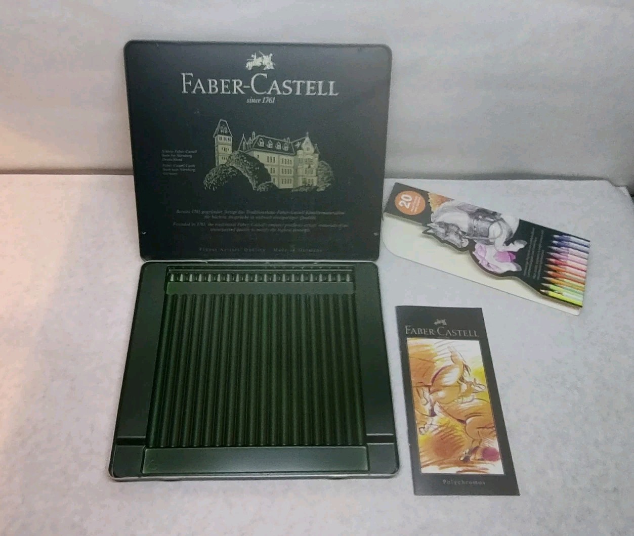 Faber-Castell Polychromos Colored Pencil Tin Case Holds 20 Colors w/ Inserts