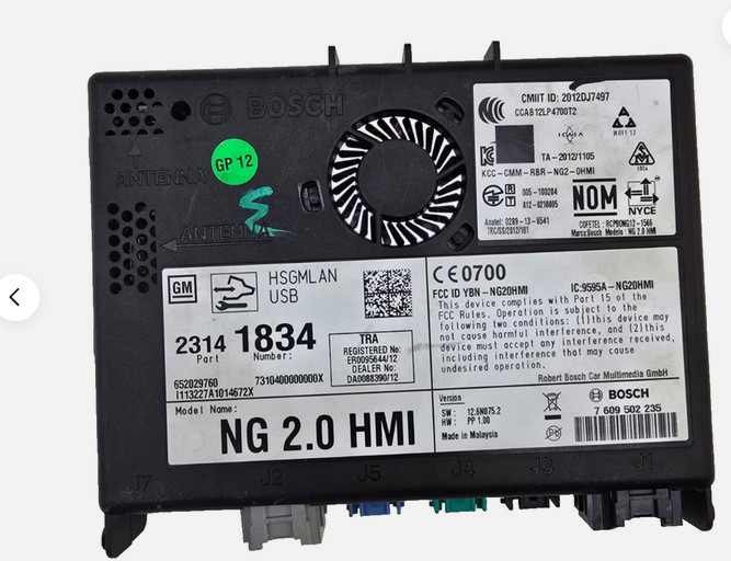 Chevy Cadillac 2013–2015 Multimedia Info Receiver NG 2.0 HMI 2314 1834 VIN Clear