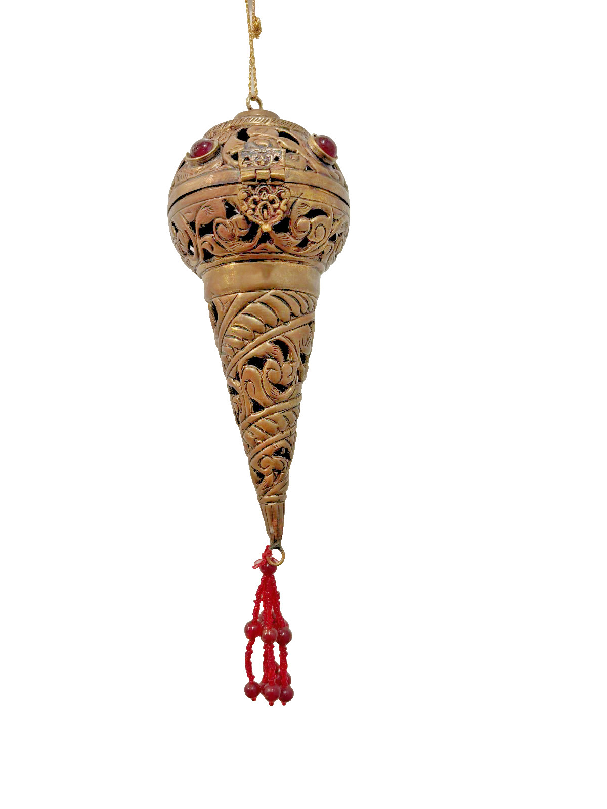 UNIQUE VINTAGE MOROCCAN JEWELED BRASS CONICAL 7.5\