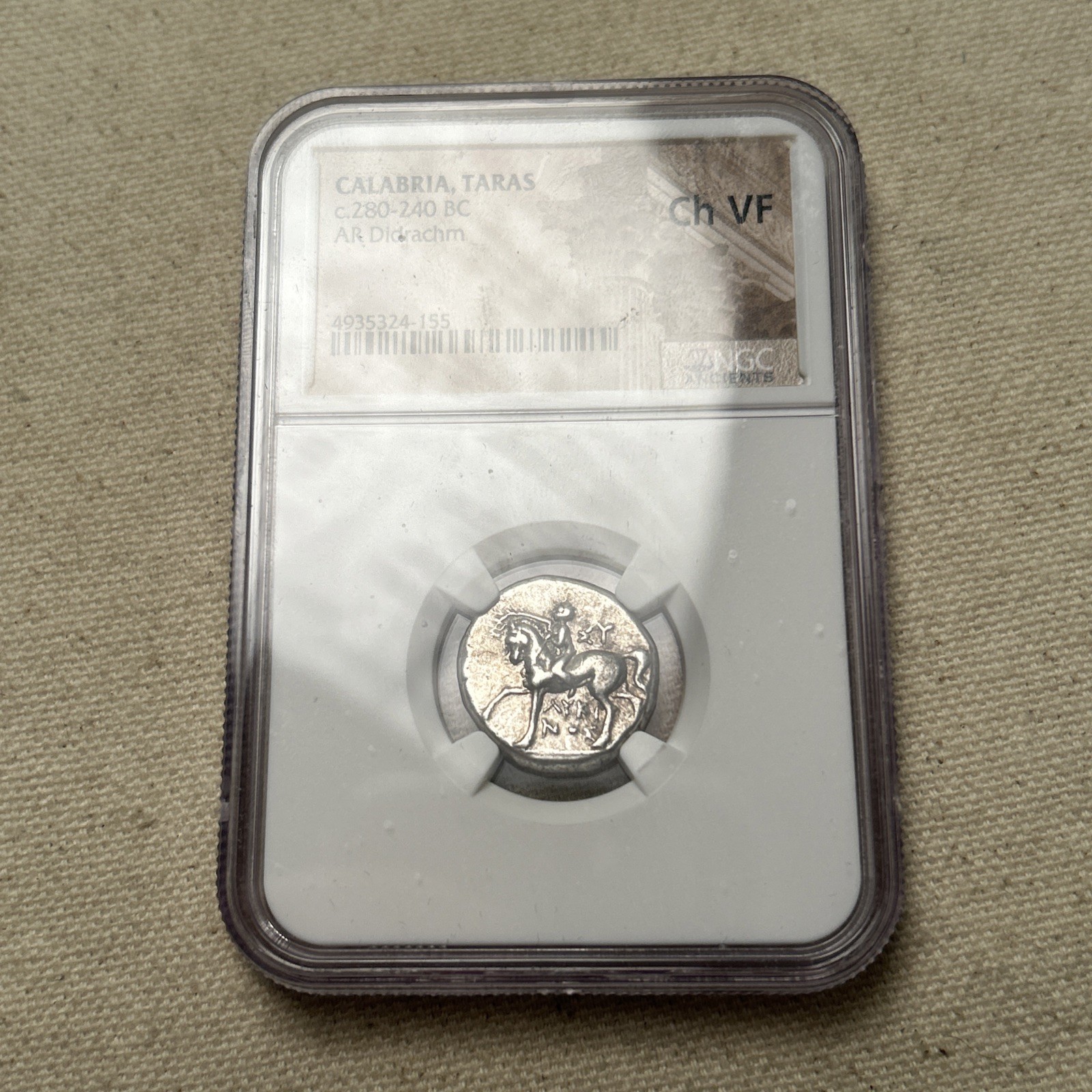 Calabria Taras Horseman Didrachm NGC CH VF Ancient Silver Coin #PJ Calabria Taras Horseman Didrachm NGC CH VF Ancient Silver Coin #PJ