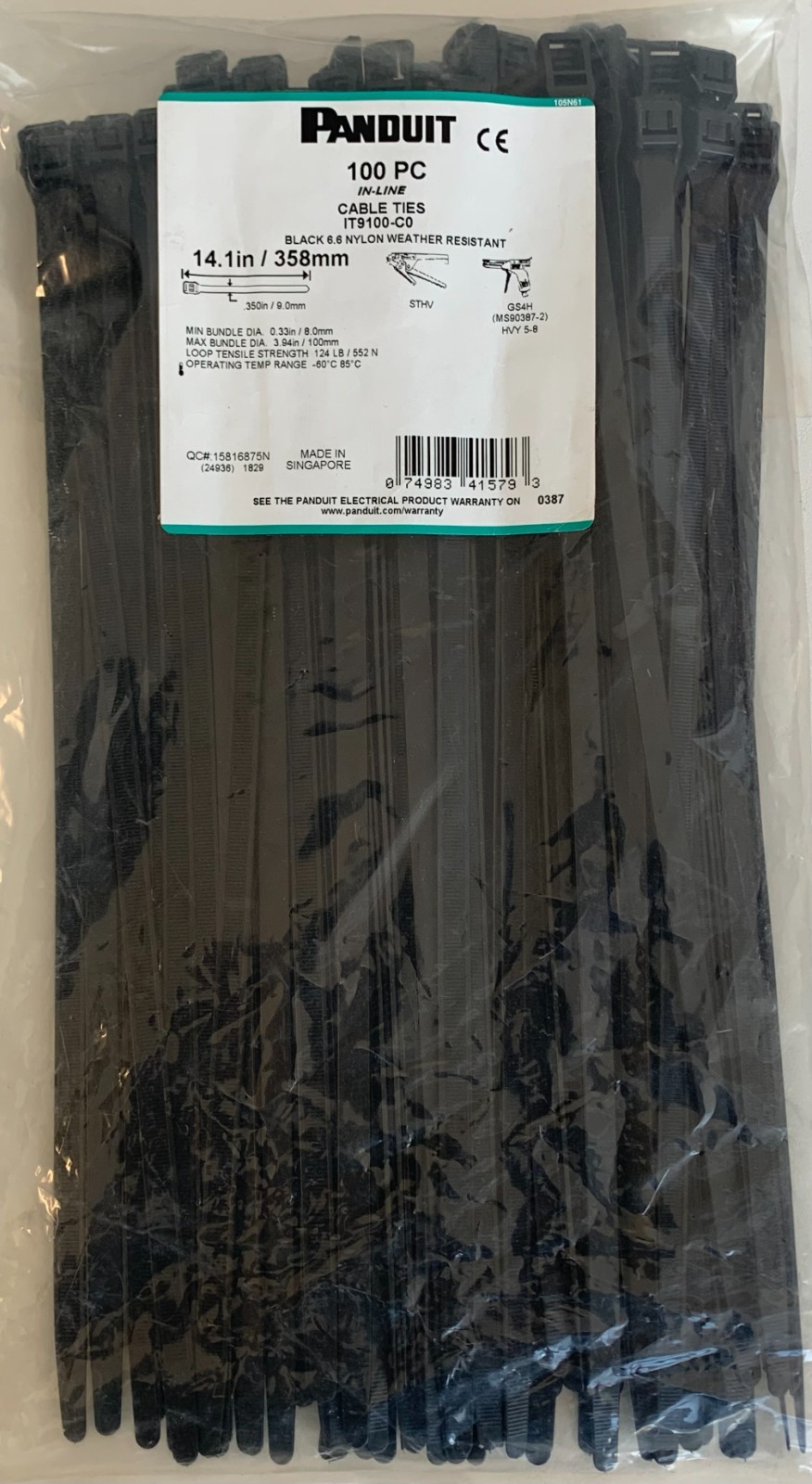 Panduit IT9100-C0 In-Line Cable / Zip Ties - Heavy Duty (100 Piece)