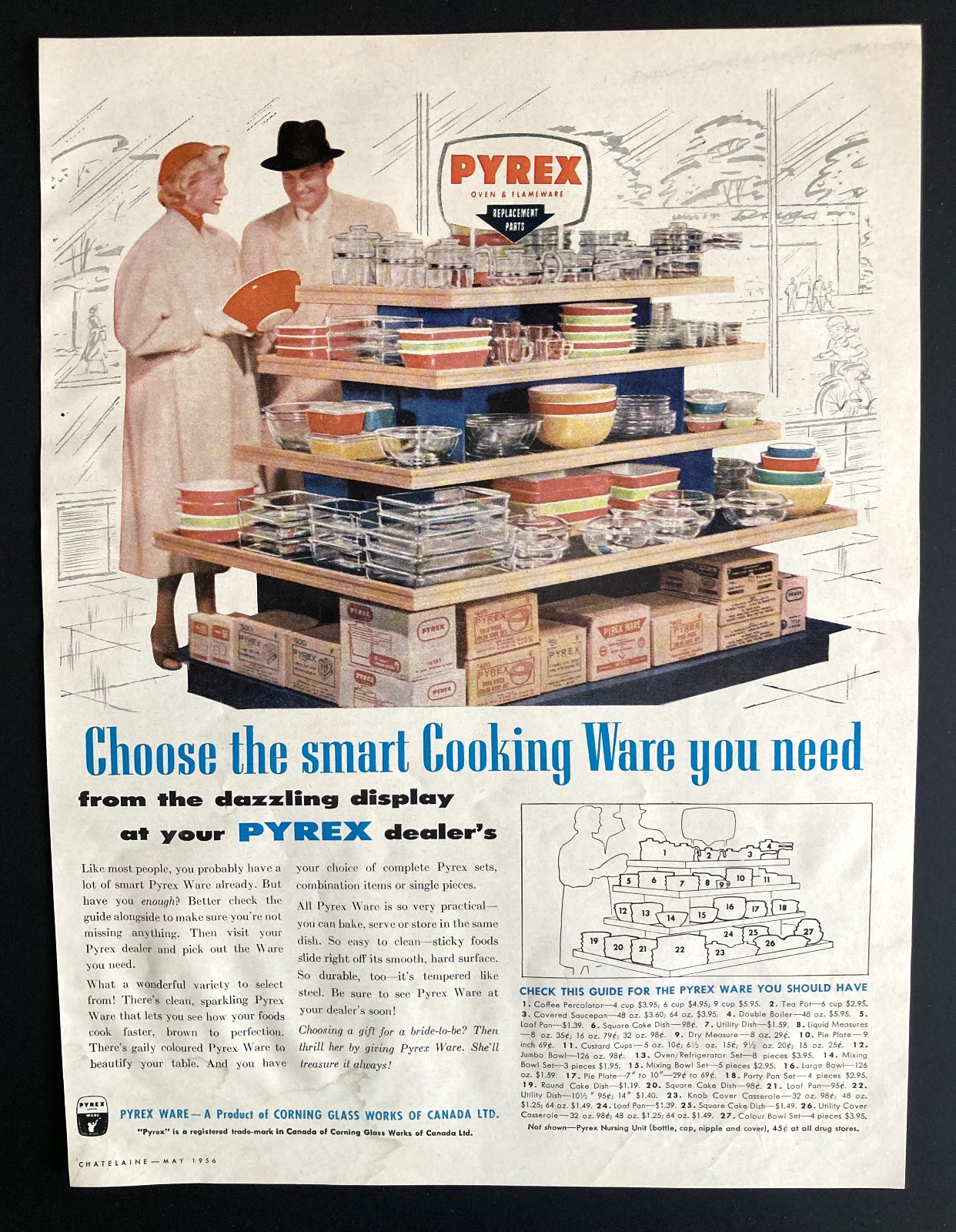 VERY RARE 1956 CANADIAN AD CANADA PYREX STORE DISPLAY BOWLS OVENWARE MORE VERY RARE 1956 CANADIAN AD CANADA PYREX STORE DISPLAY BOWLS OVENWARE MORE