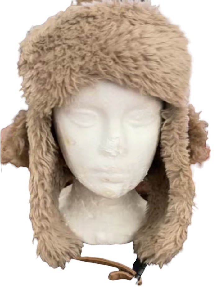 Vintage Crown Cap Cotton Trapper Hat Fur Lined Aviator Brown Size M