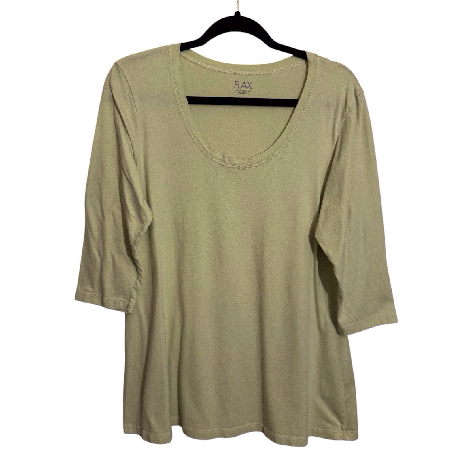Flax Medium Green Cotton Tunic Top Lagenlook Casual Minimalist Scoop Neck