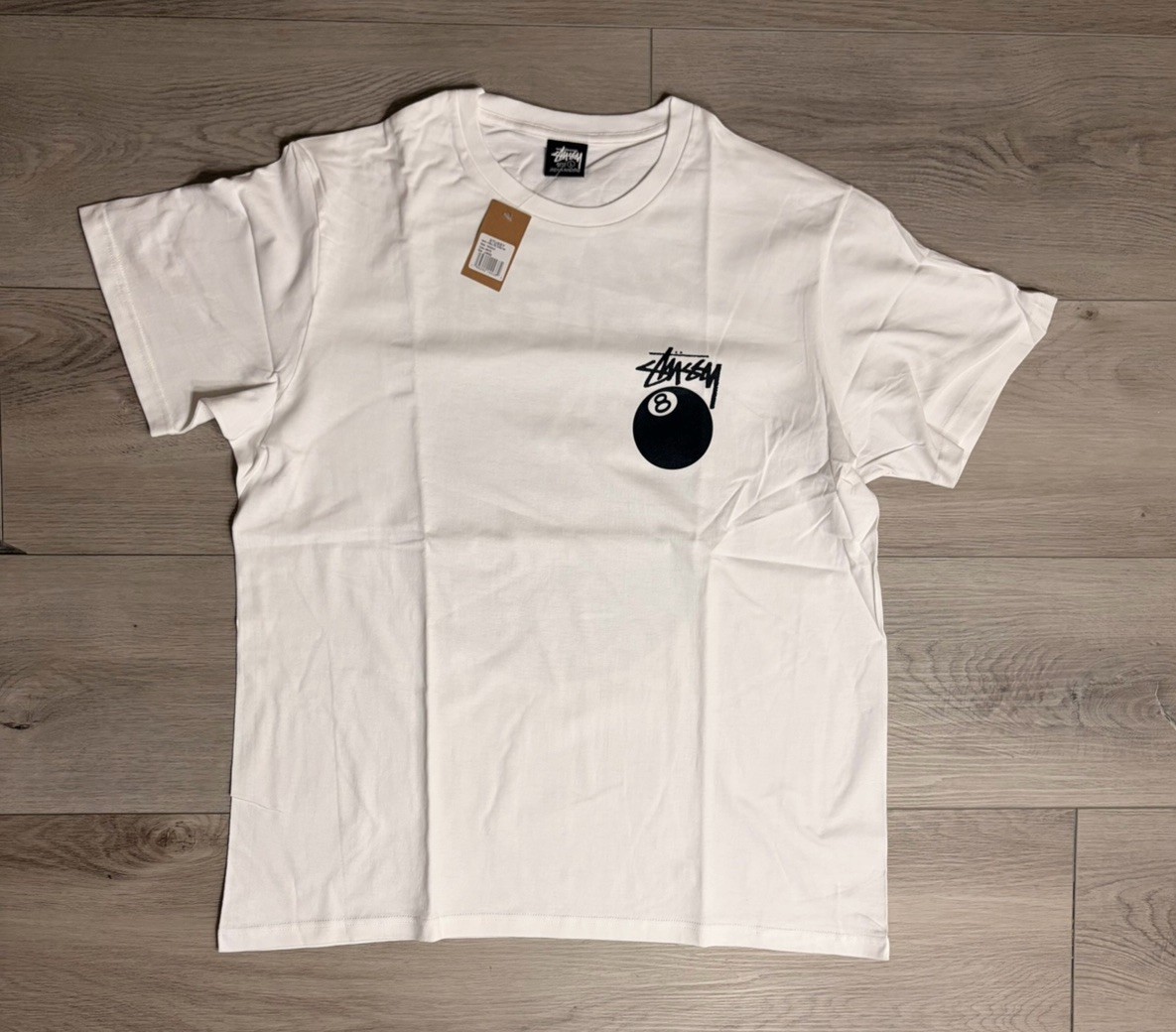 Stussy 8-Ball T-Shirt White Black Size L/Large New Men\'s Short Sleeve Skate Tee