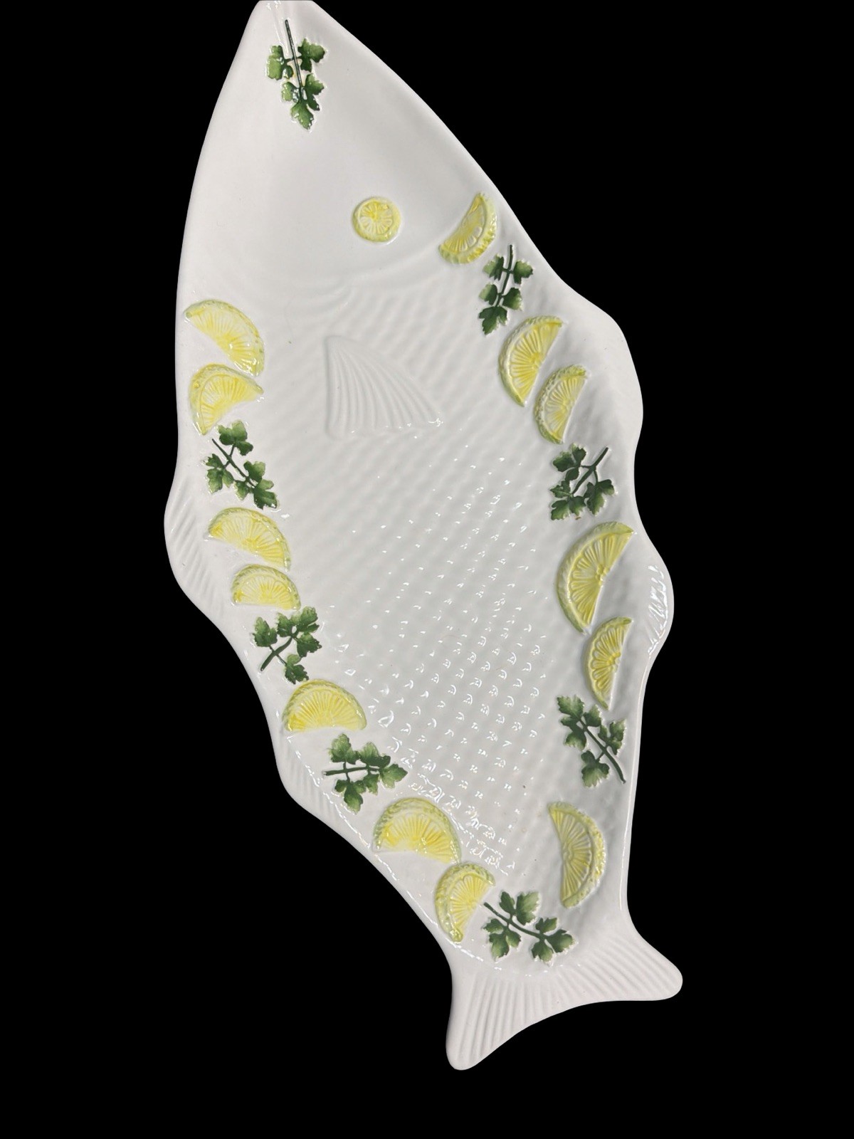 Vintage Italian Majolica Fish Platter 18” Bassano Lemons Ceramic Serving Tray