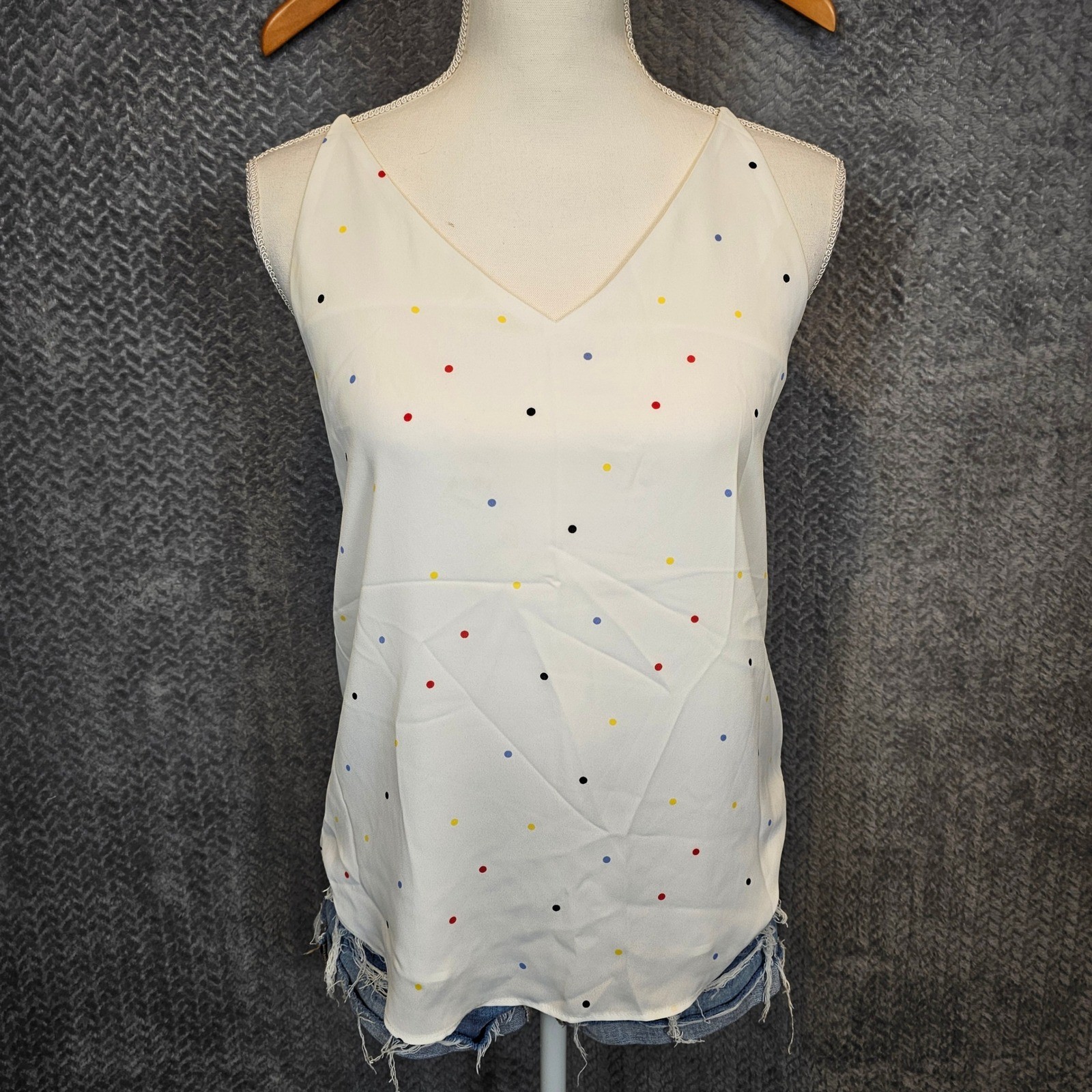 Loft Outlet Petite White Multi Color Polka Dot V-Neck Cami Tank Top XSP