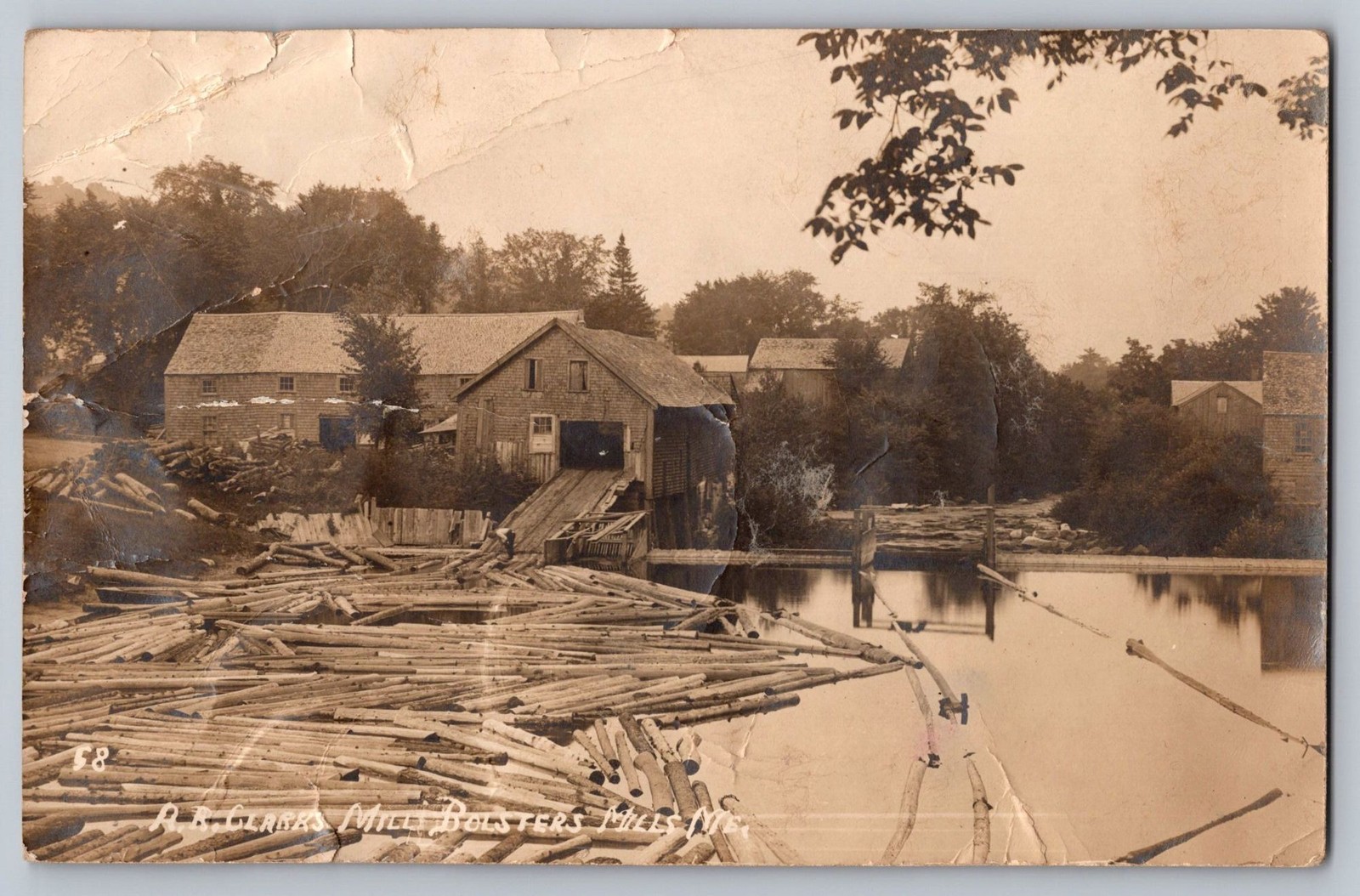 Antique RPPC Bolsters Mills ME Sawmill Log Pond A R Clark Mill Maine Postcard