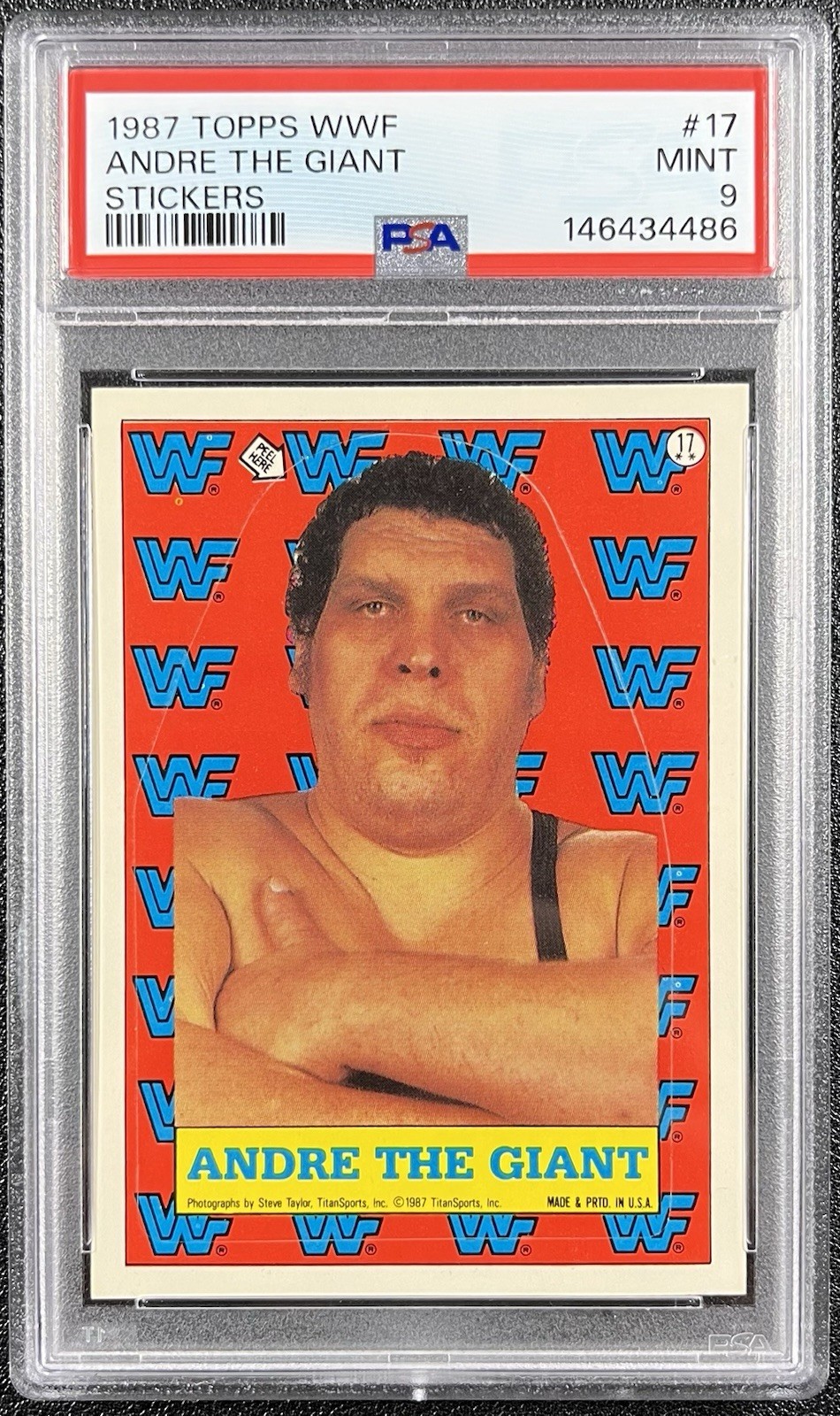 1987 Topps WWF Andre the Giant #16 Sticker PSA 9 1987 Topps WWF Andre the Giant #16 Sticker PSA 9