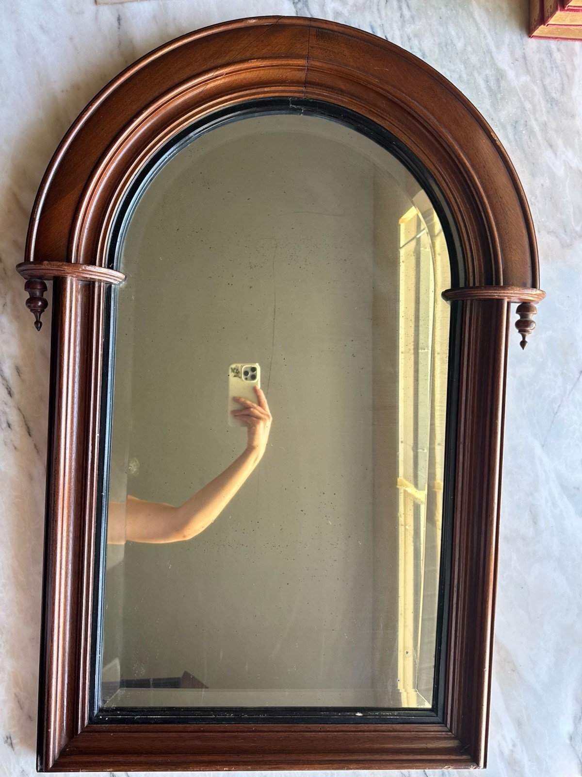 RARE 19th C AMERICAN ARCH-TOPPED MIRROR WOOD FRAME ANTIQUE