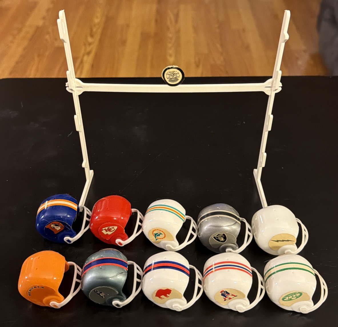 Lot of 10 Vintage 1960s AFL Mini Gumball Football Helmets with AFL Goal Post