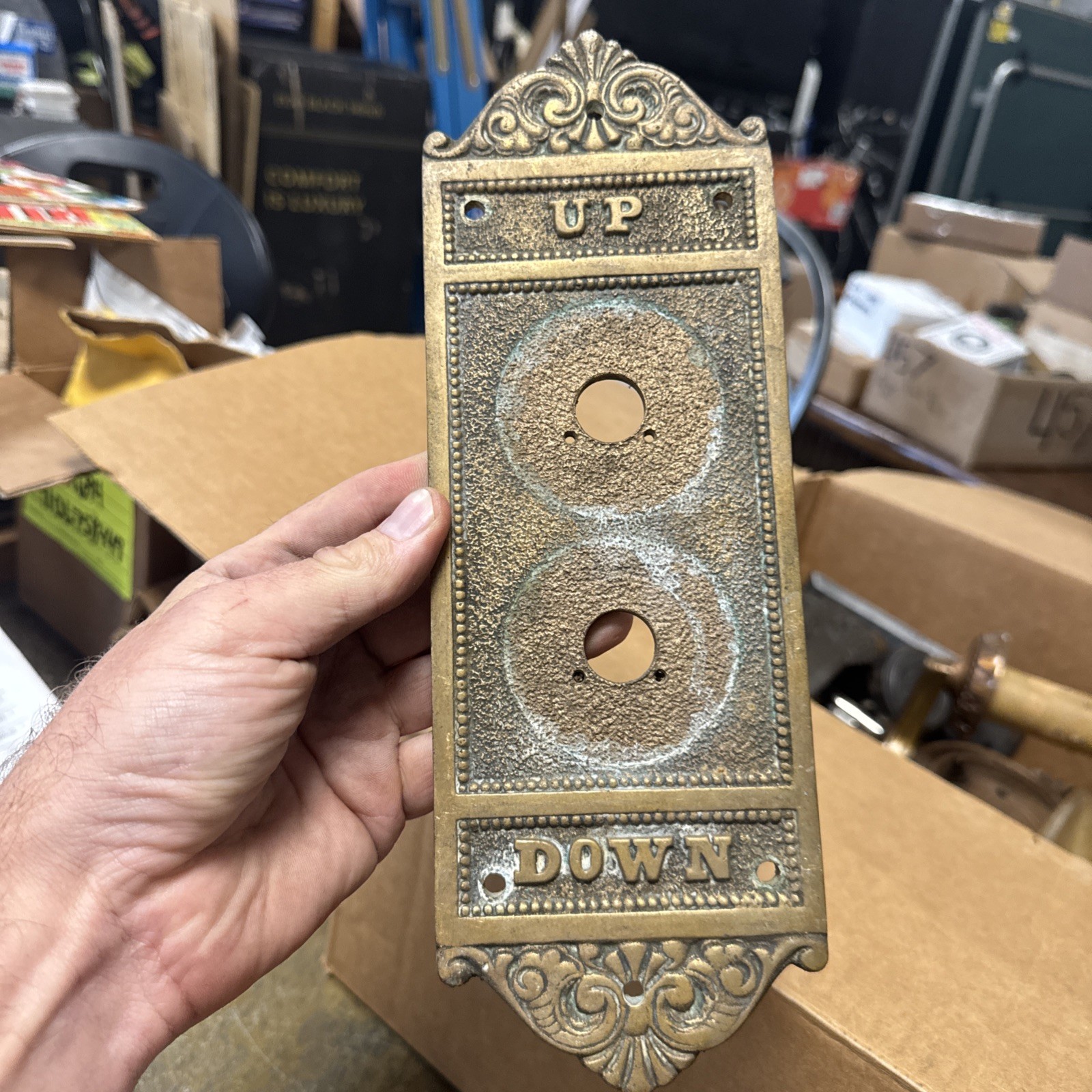 Large Holabird Roche Bronze Hotel Sherman Chicago Call Button Plate Antique
