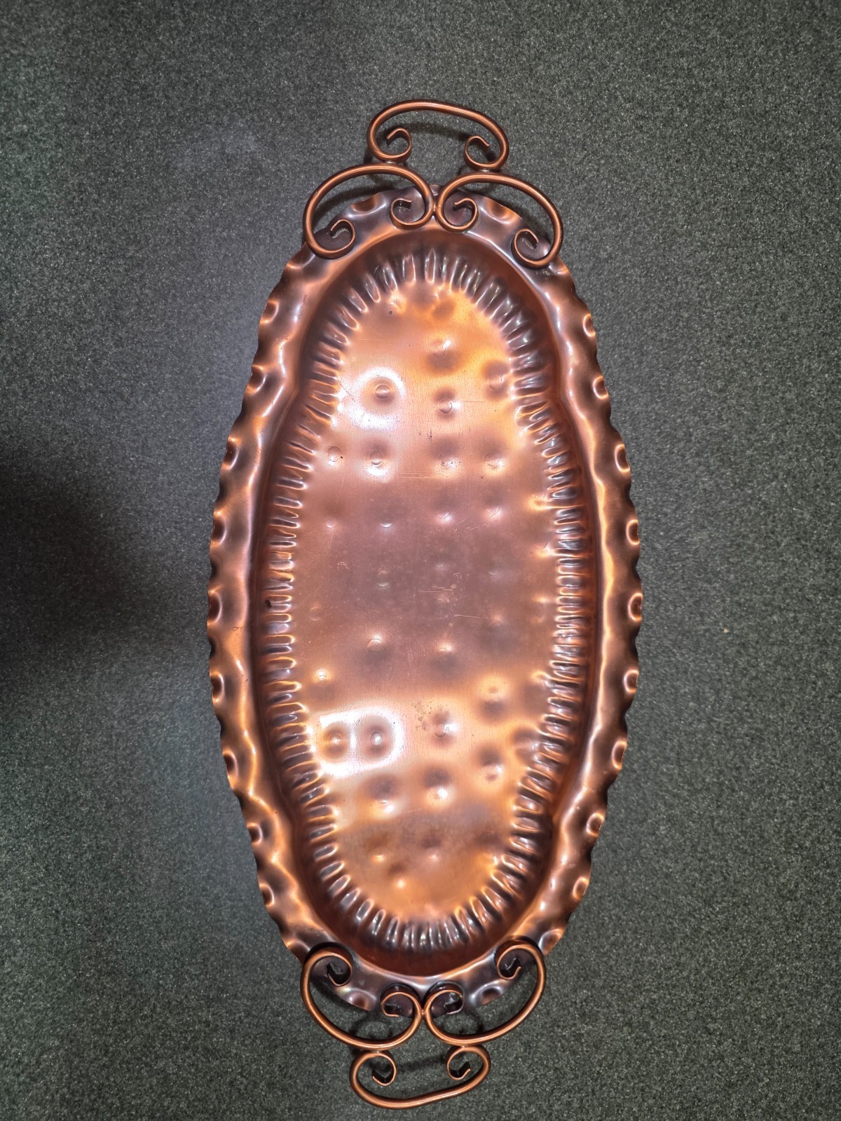 Vintage COPPER Oval Tray Gregorian Hammered Handles 20x8 Vintage COPPER Oval Tray Gregorian Hammered Handles 20x8