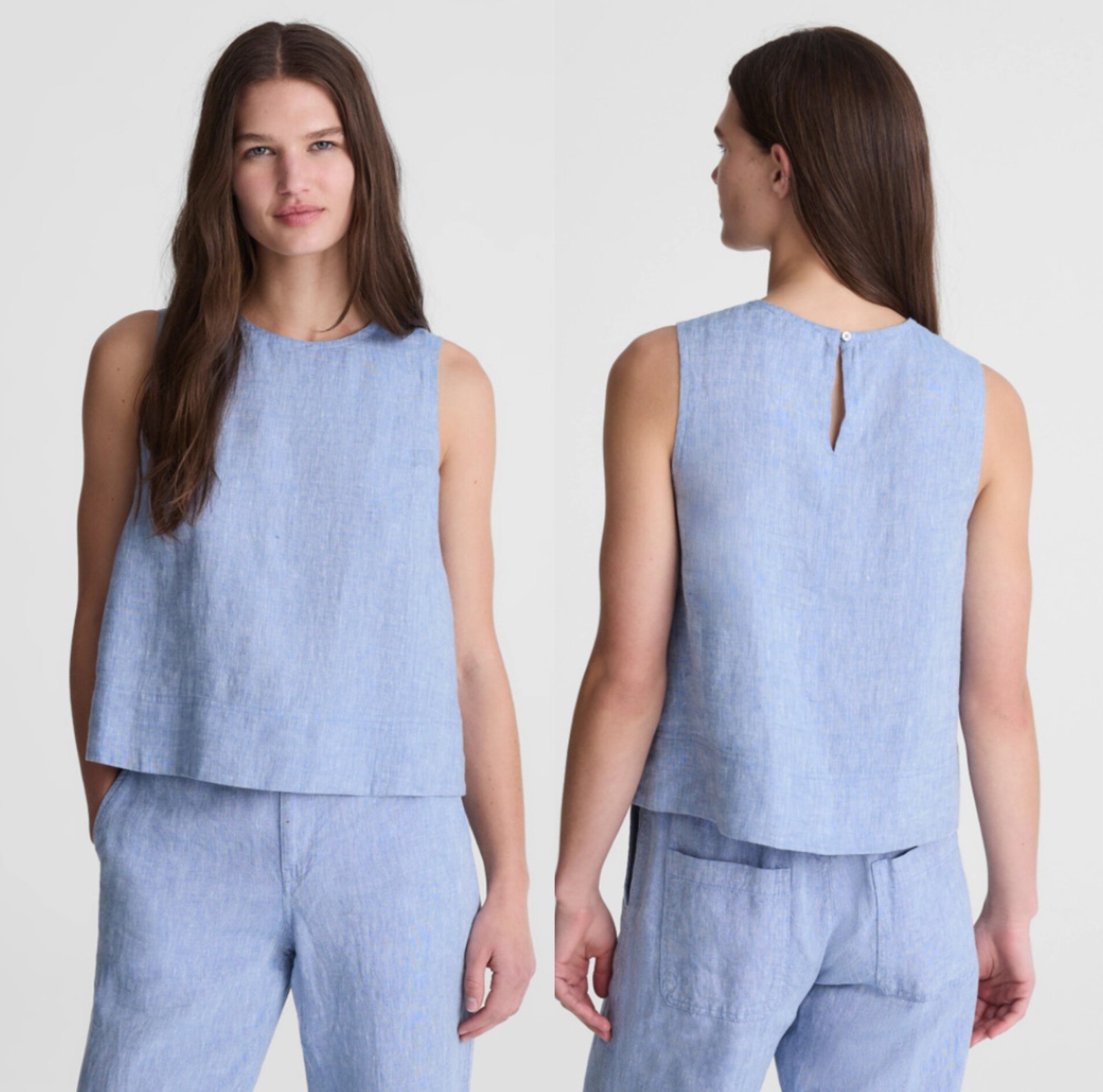 Madewell The Linen Shell Top Blue 100% Linen Sleeveless Blouse Size S NWT