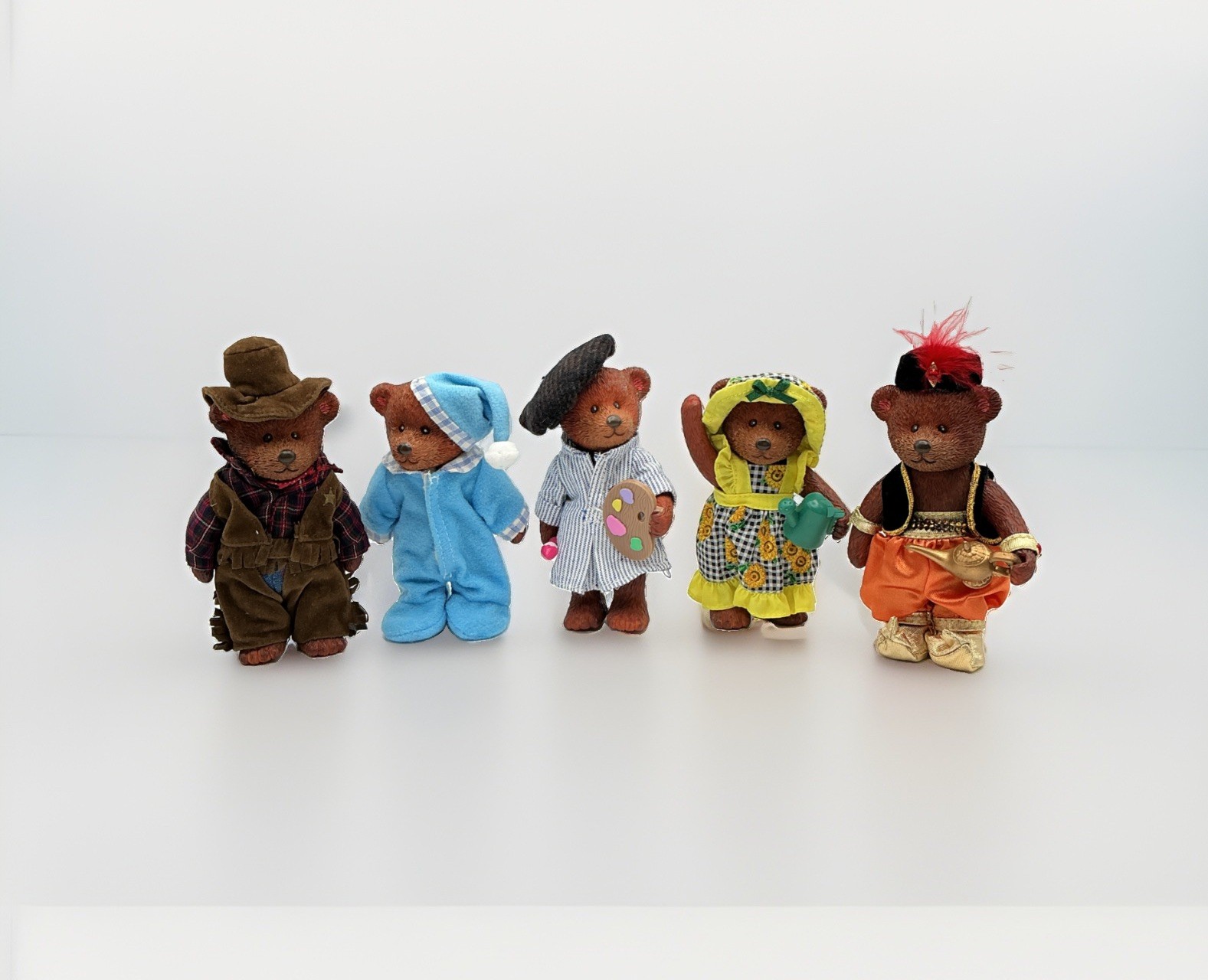 Vtg Russ Berrie Teddy Town Jointed Poseable Figures Lot of 5 EUC Clean