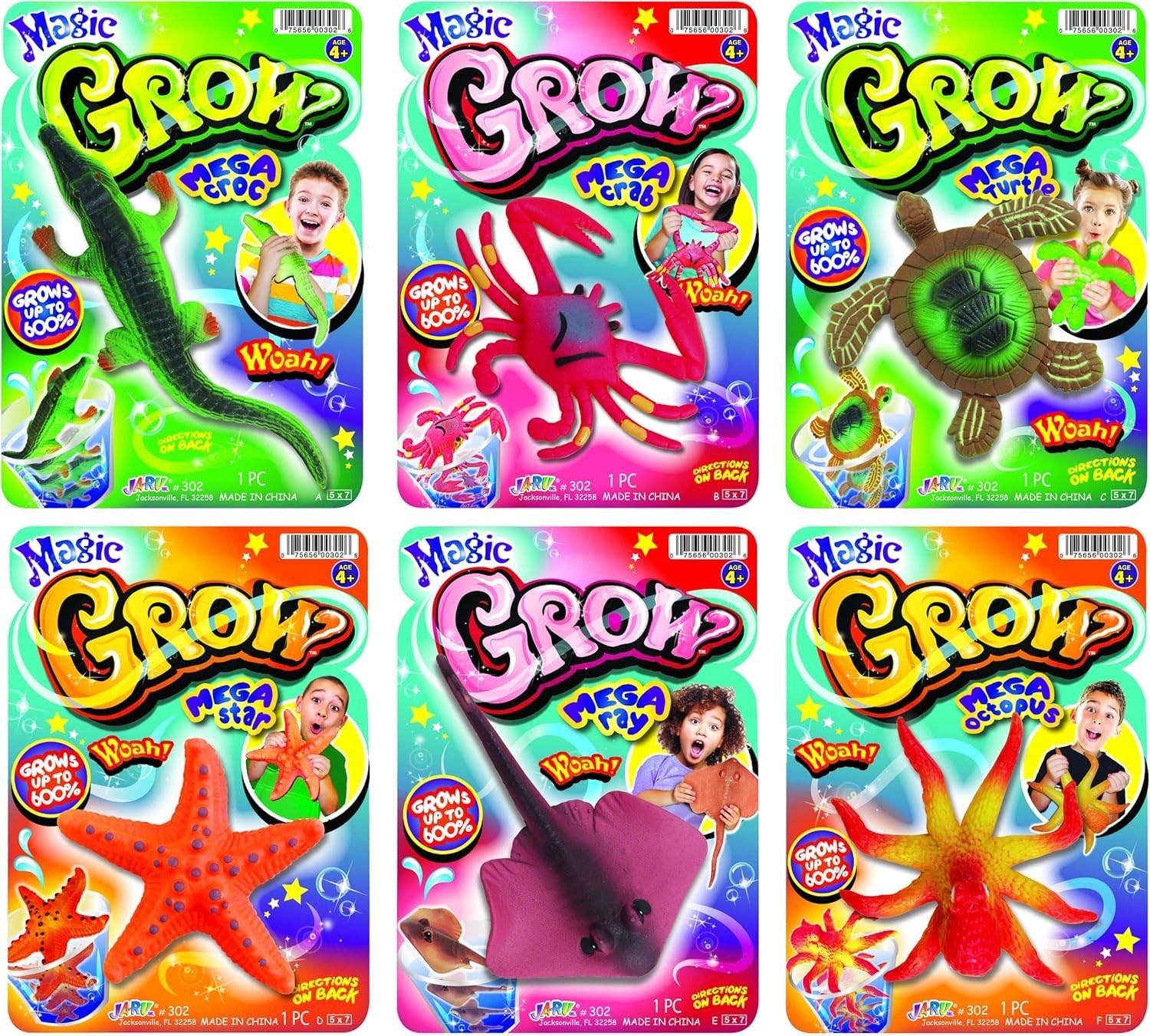 JA-RU Magic Grow Ocean Themed Water Animals Assorted 6 Pack Water Growing Toys