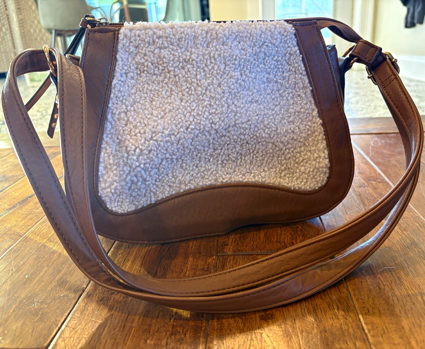 Jessica Simpson Sherpa Faux Leather Crossbody Shoulder Bag Brown Leopard Lining