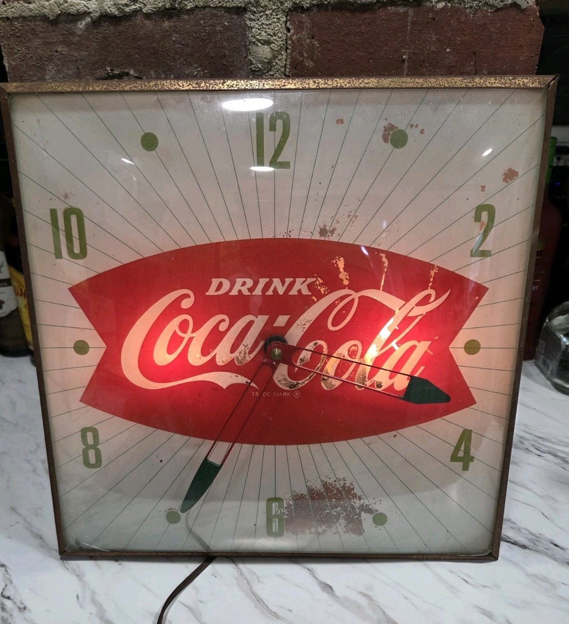 Coca Cola Vintage Pam Lighted Clock Sign Glass Store Display Coke Pop Soda 
