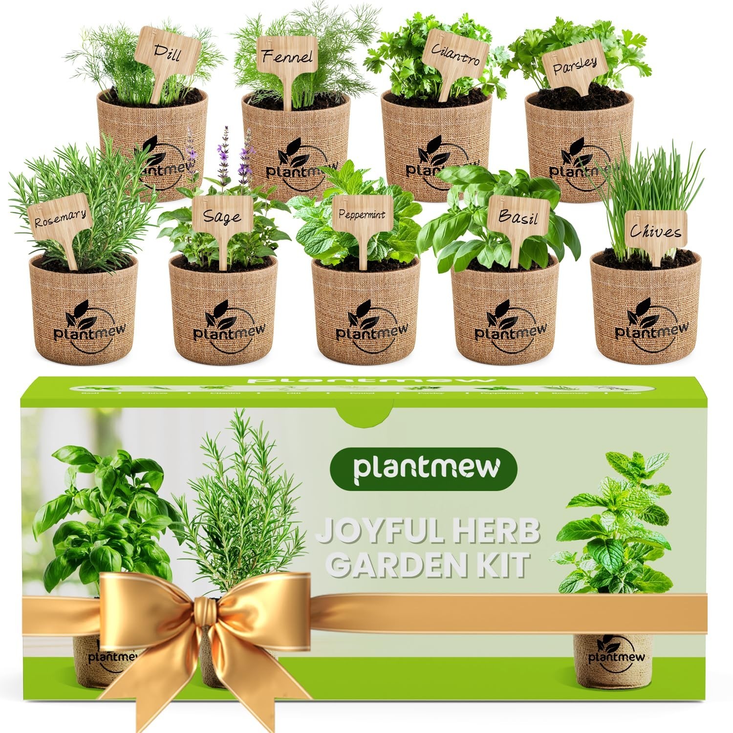 Indoor Herb Garden Kit - Complete 9 Herb Starter Set with Pots, Soil & Tools | P