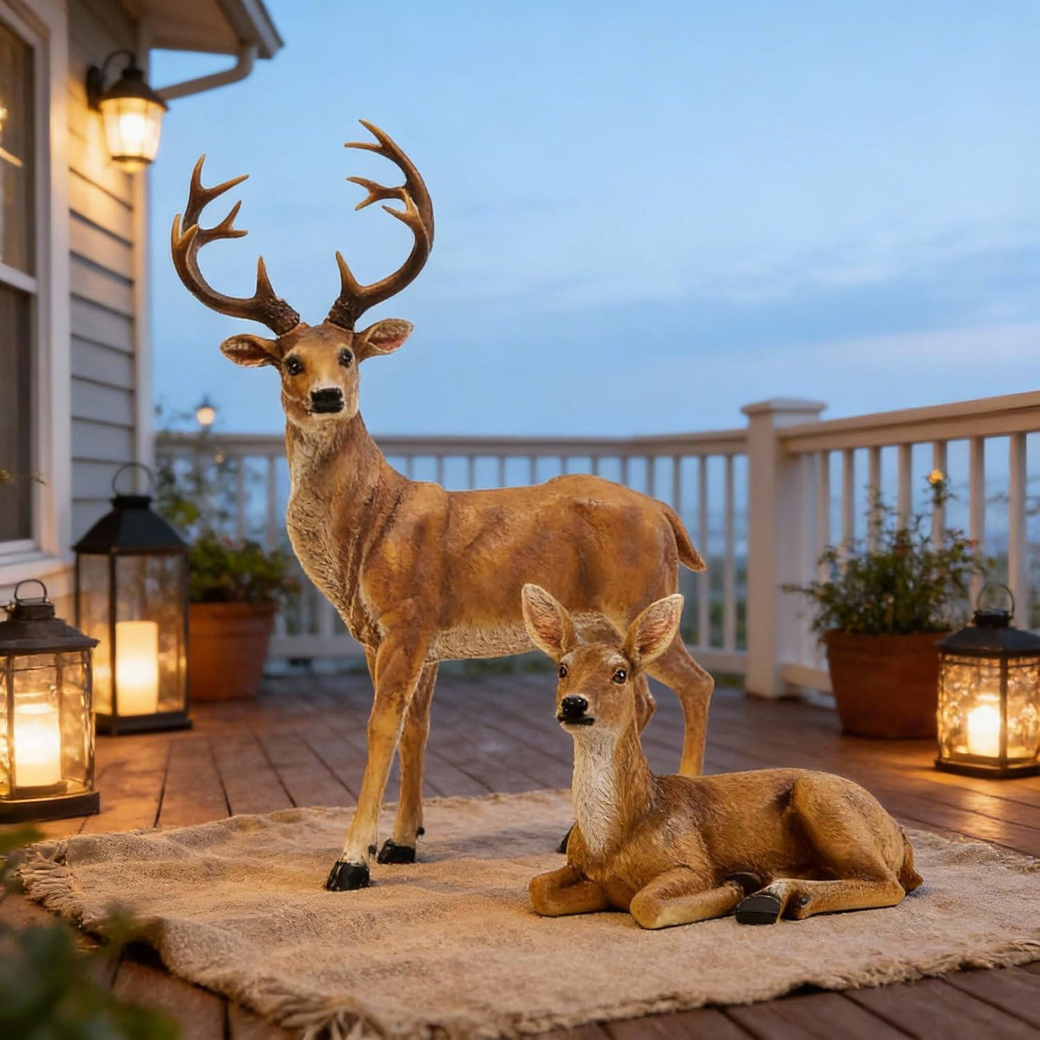 Resin Deer Statue Set Buck Doe Garden Sculpture Indoor Outdoor Home Decor