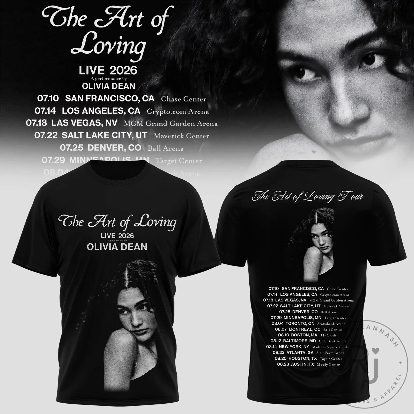 Olivia Dean The Art of Loving Tour 2026 Concert Dates Black T-Shirt