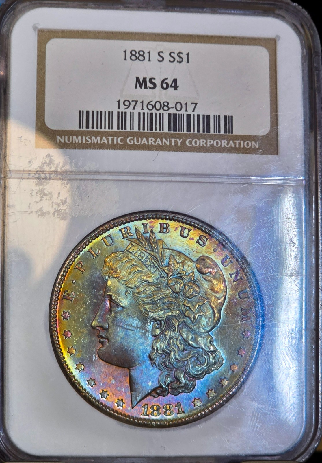1881 S Morgan Silver Dollar NGC MS64 Monster Rainbow Toned Coin SEE VIDEO PQ $1