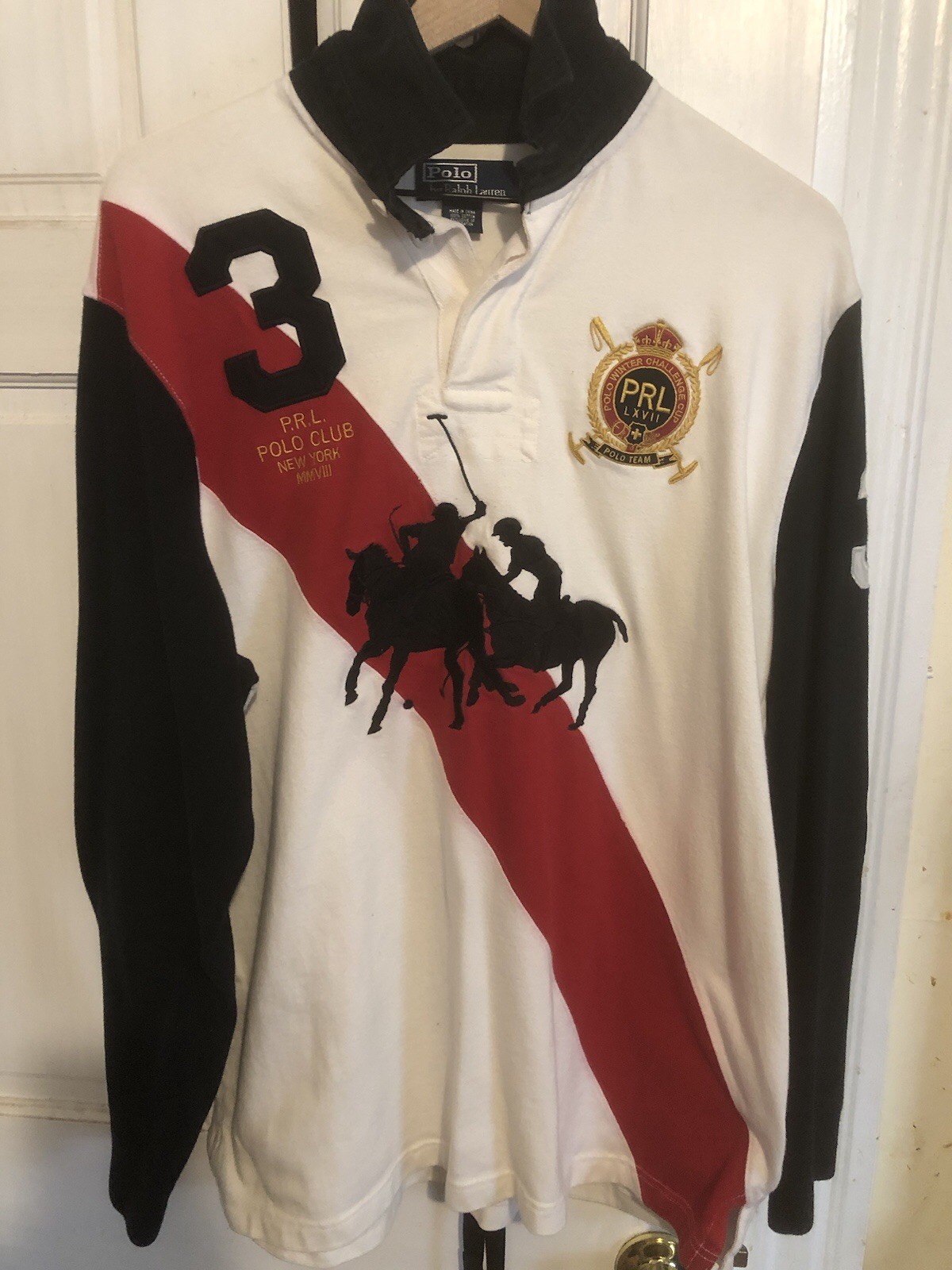 2008 Ralph Lauren Polo Shirt Rugby Long Sleeve Mercer Club Big Pony #3 Mens L 
