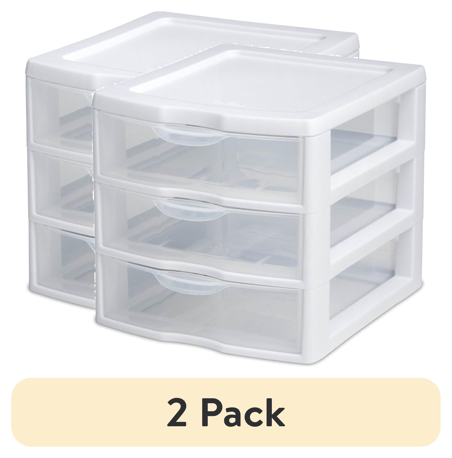 (2 pack) Small 3 Drawer Desktop Unit, Plastic, White (2 pack) Small 3 Drawer Desktop Unit, Plastic, White