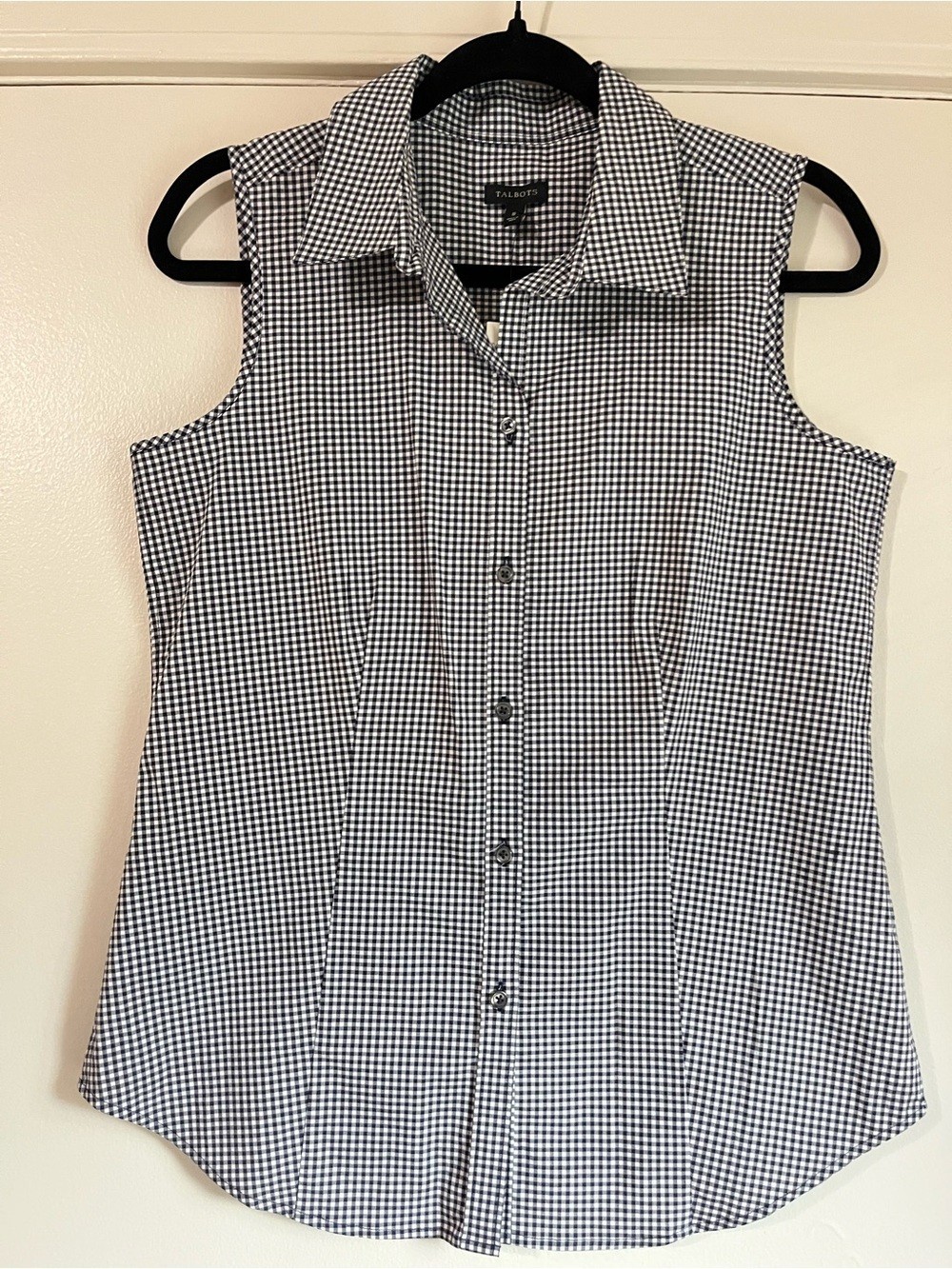 NWT Talbots Sleeveless Gingham Top Navy White Check Womens Size 8 Coastal