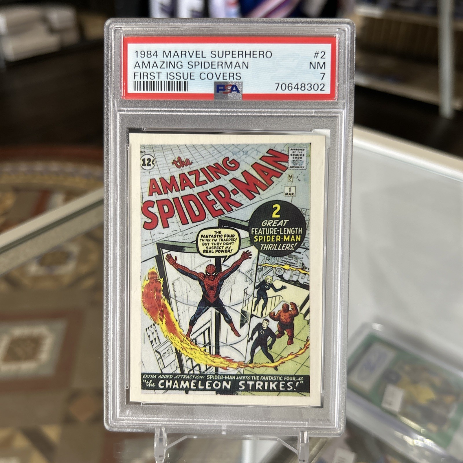 1984 MARVEL SUPERHERO AMAZING SPIDERMAN FIRST ISSUE COVERS #2 TRADING CARD PSA 7 1984 MARVEL SUPERHERO AMAZING SPIDERMAN FIRST ISSUE COVERS #2 TRADING CARD PSA 7