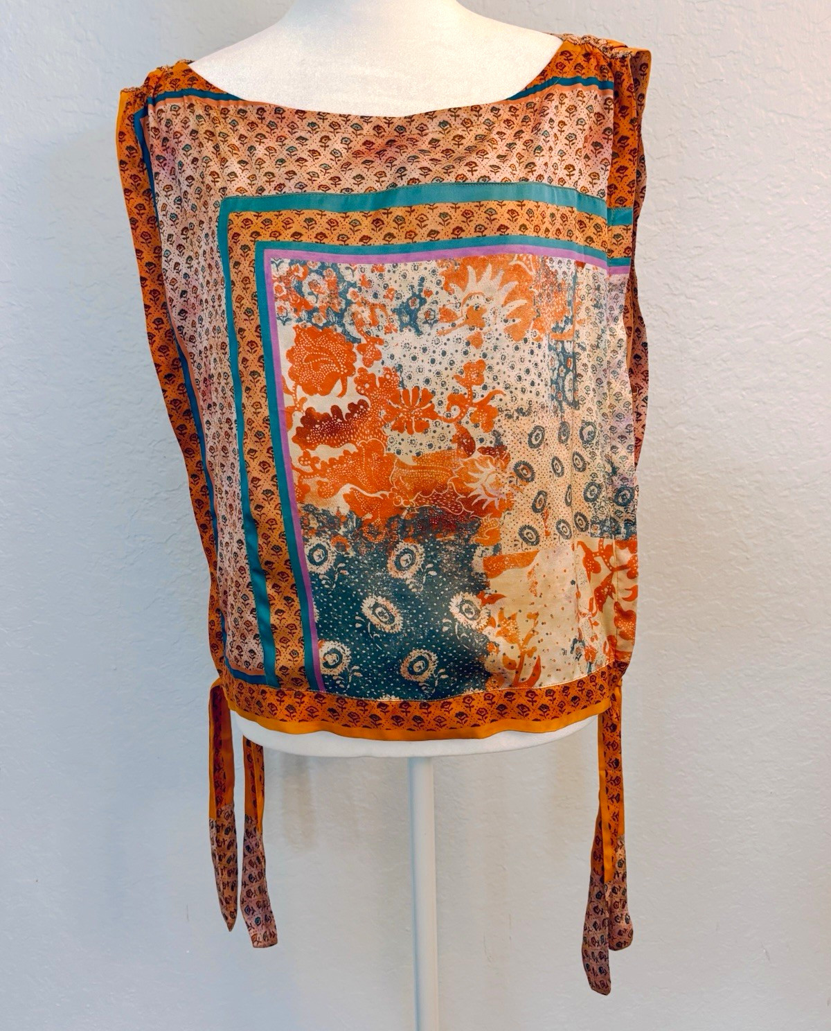Pilcro -Anthropologie Sleeveless Scarf Top Boho Floral Patchwork Silk Blend S/M 