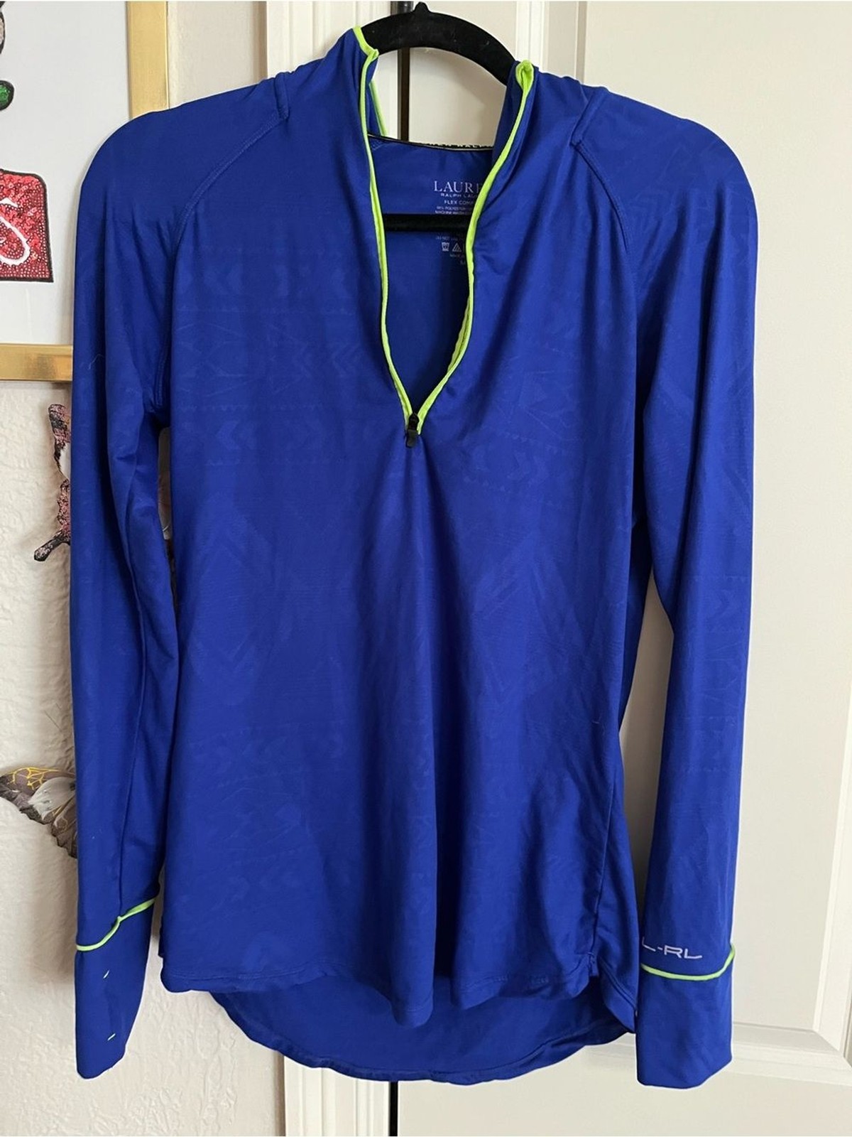 Lauren Ralph Lauren Women\'s Royal Blue Long-Sleeve Shirt with Lime Trim