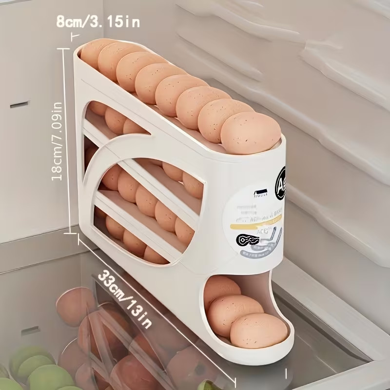 4 Tier Egg Holder for Fridge Automatic Rolling Dispenser 30 Egg Storage Rack