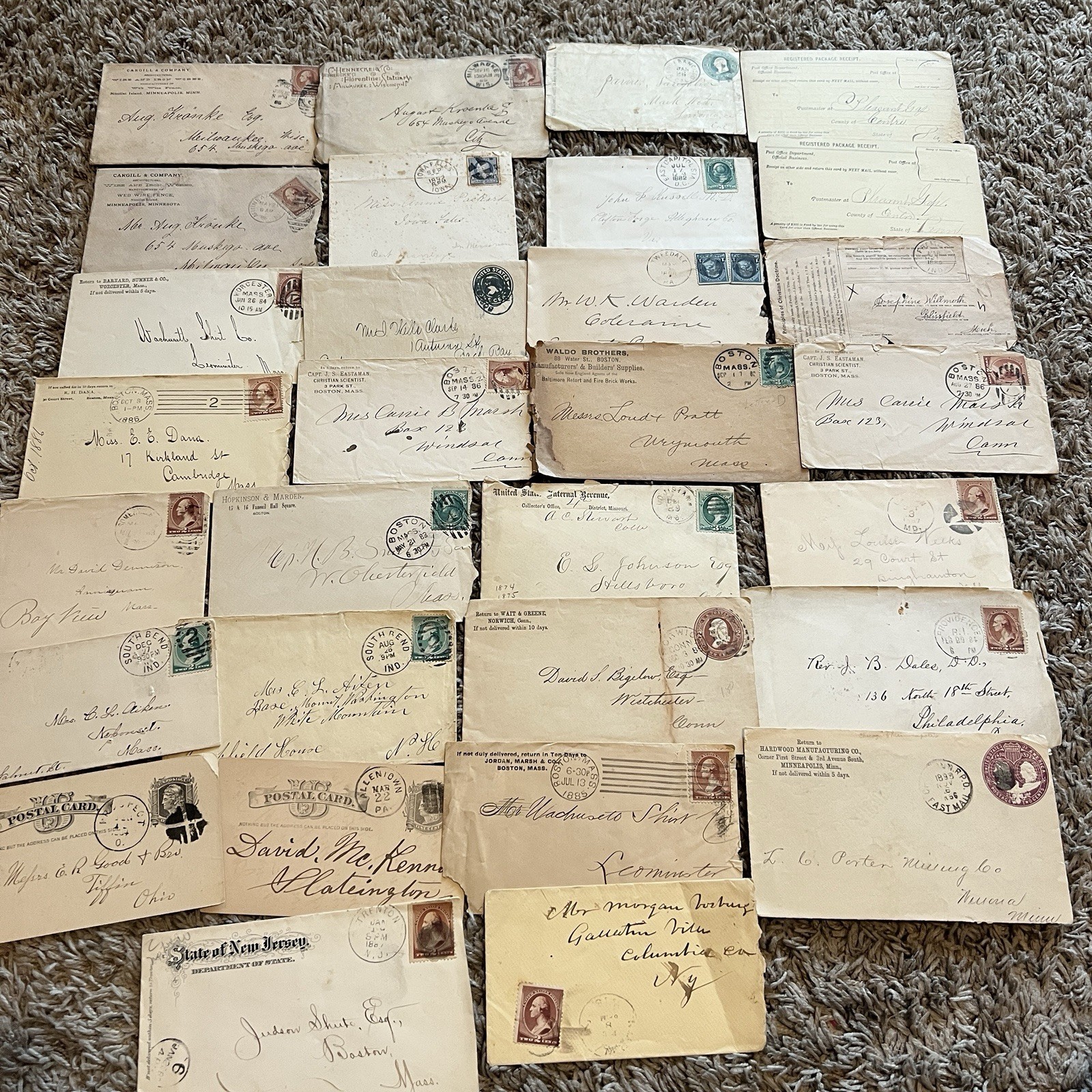 VINTAGE 1880's LOT OF 30 U.S. COVERS POSTAL CARDS ANTIQUE HANDSTAMP CANCELS