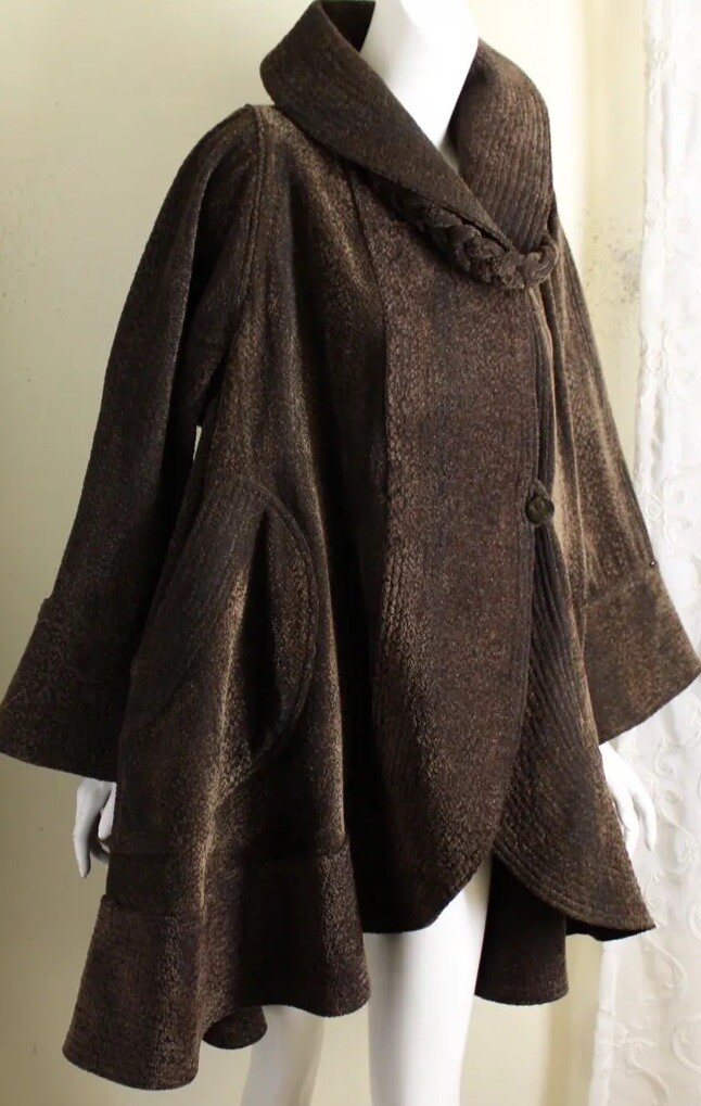 AMAZING Carter & Teri Couture L XL 1X Brown Black Woven Swing Coat Jacket Lux 