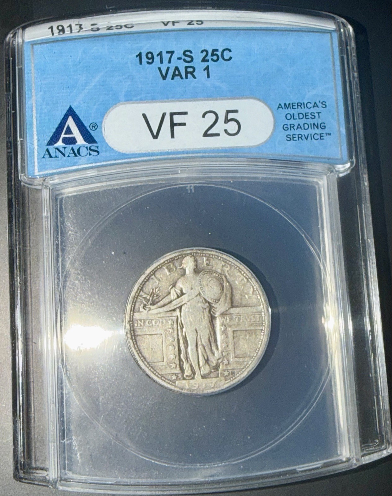 1917-S Standing Liberty Quarter - Type 1 - ANACS VF25 - Better Date - San Fran