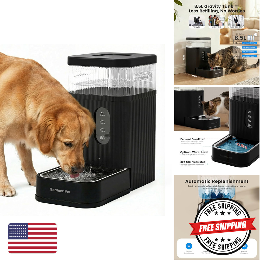 Gardner Pet Automatic Dog Water Dispenser 2.2 Gallon Black Non-Slip Bottom