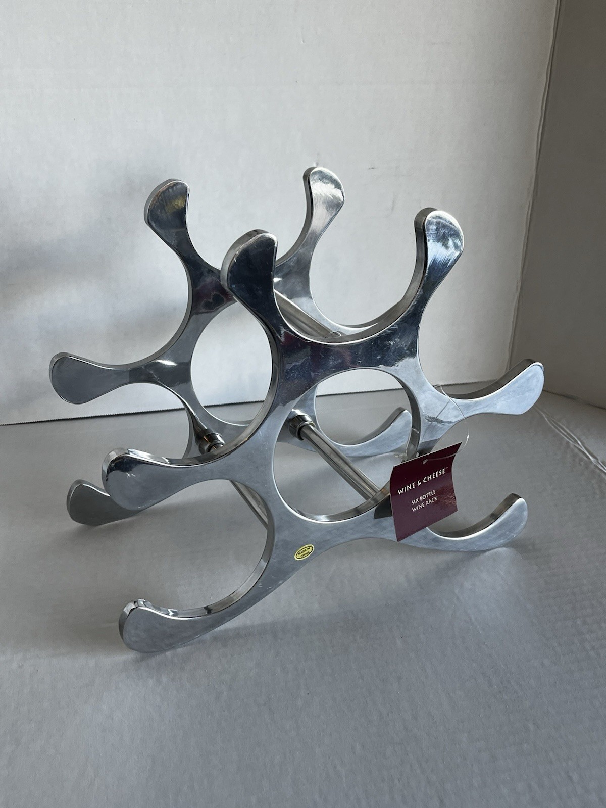 Vintage Mid-Century Cast Chrome/Aluminum 6 Bottle Wine Rack *NWT*