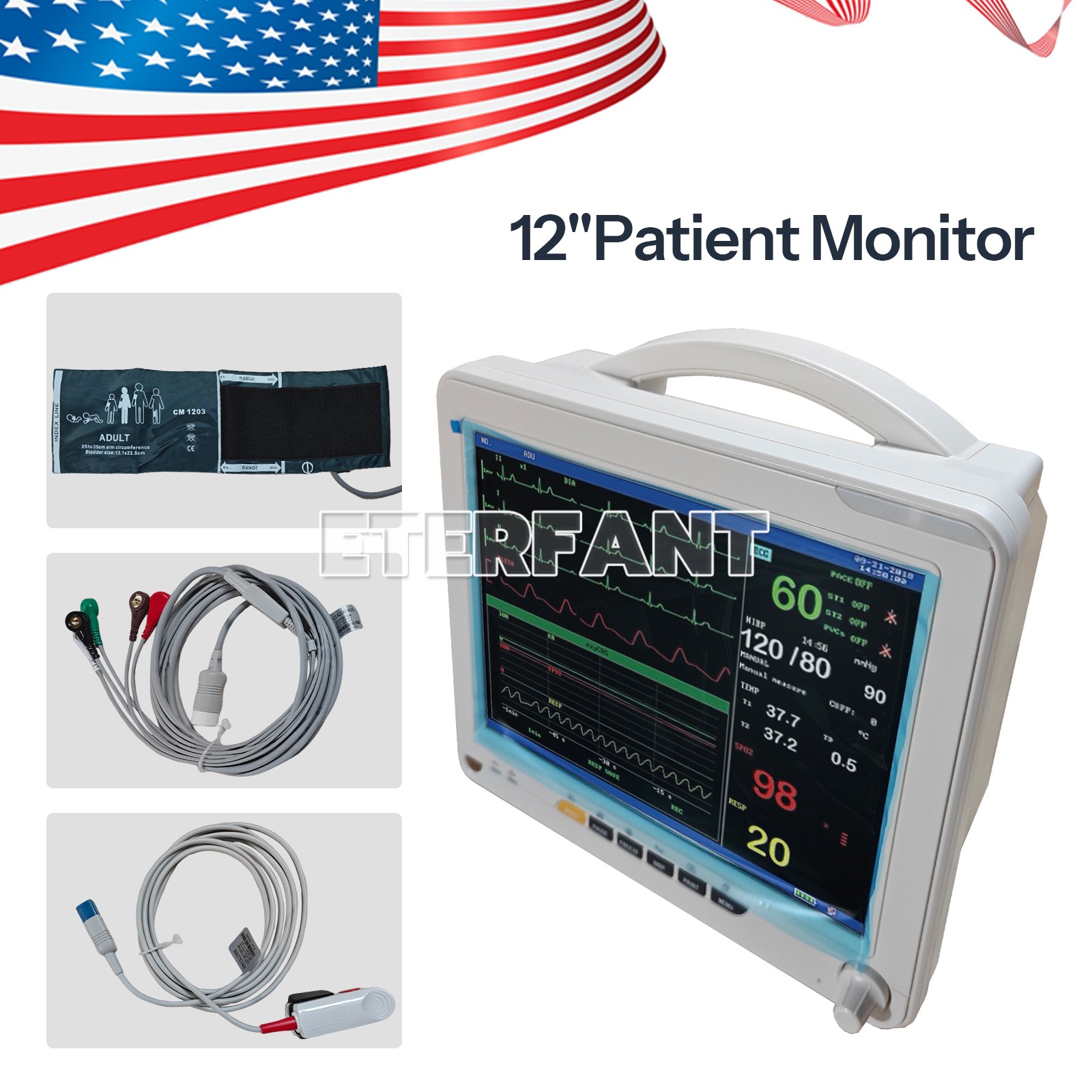 12'' Patient Monitor Vital Sign 6 Parameters/Wall Mount Bracket for Monitor US