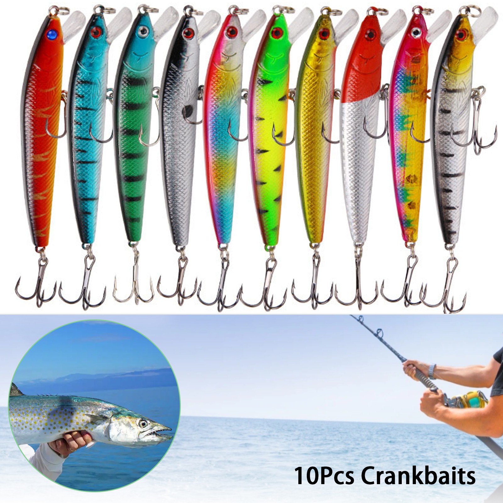 10PCS Fishing Lures Minnow baits Crankbaits Jerkbait Lot Hooks Baits Bass Tackle