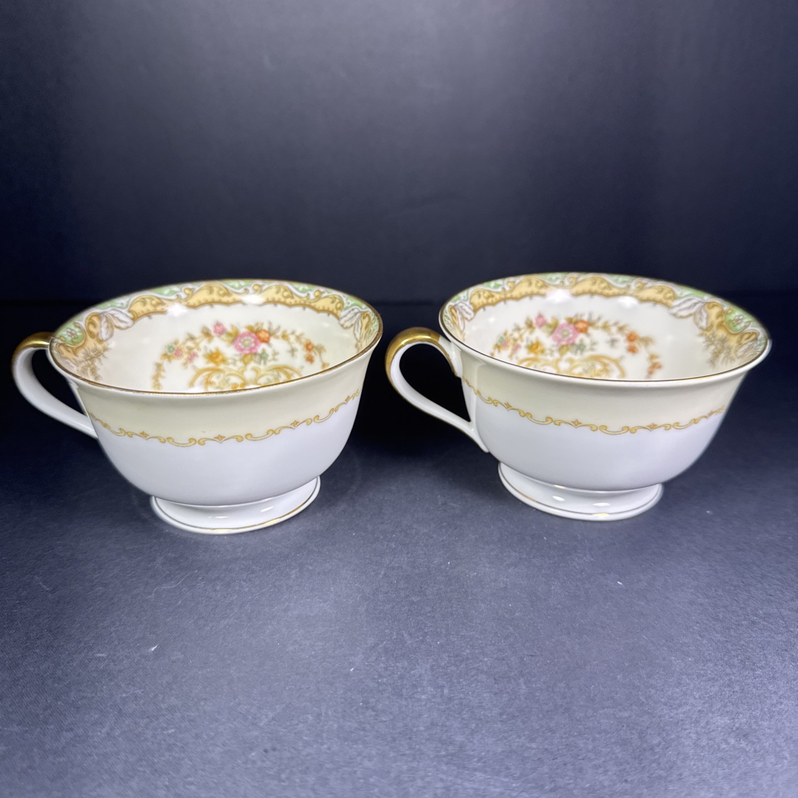 Vintage Noritake M N442 Teacups Set of 2 Bone China Footed Retired Japan 1930s