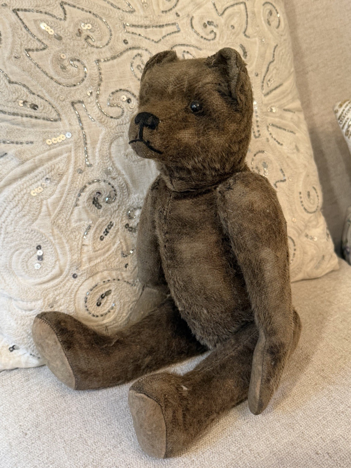 Rare Color Dark Brown German? Antique German Mohair Teddy Bear c1910 15”