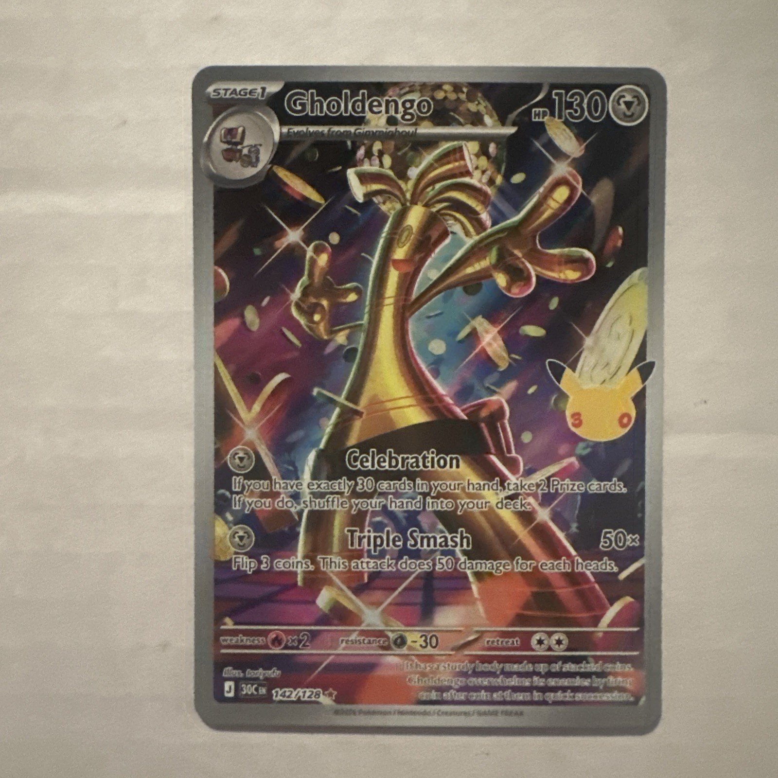 🔥Gholdengo 142/128 Secret Rare Pokemon 30th Celebration NM (In-Hand)