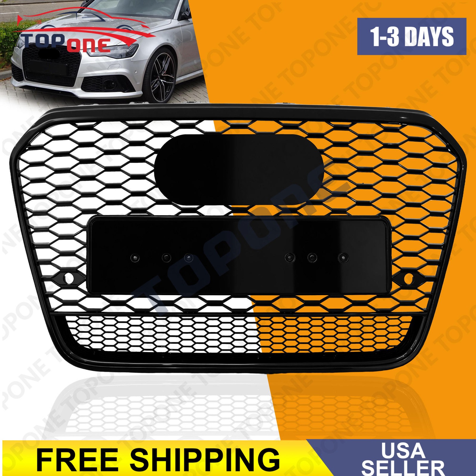 For 2012-2015 Audi A6/S6 C7 RS6 Style Front Mesh Honeycomb Grille With Quattro